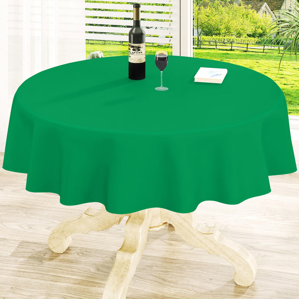 Round Navy Blue Vinyl Waterproof Tablecloth with Flannel Backed | Spillproof Wipe Clean Table Cloth, Plastic Flannel Backing for Dining, Buffet Parties Picnic Camping, 60"