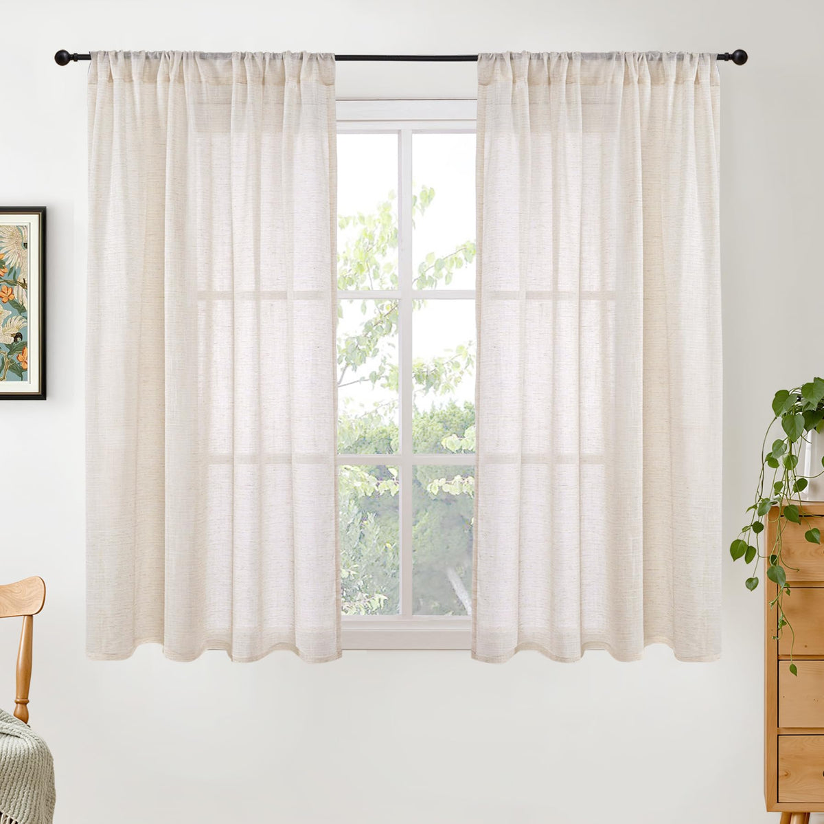 BGment Linen Sheer Curtains 84 Inches Long 2 Panels Set for Living Room | Light Filtering Drapes with Rod Pocket Lightweight Window Treatments for Bedroom, 52 X 84 Inch Length