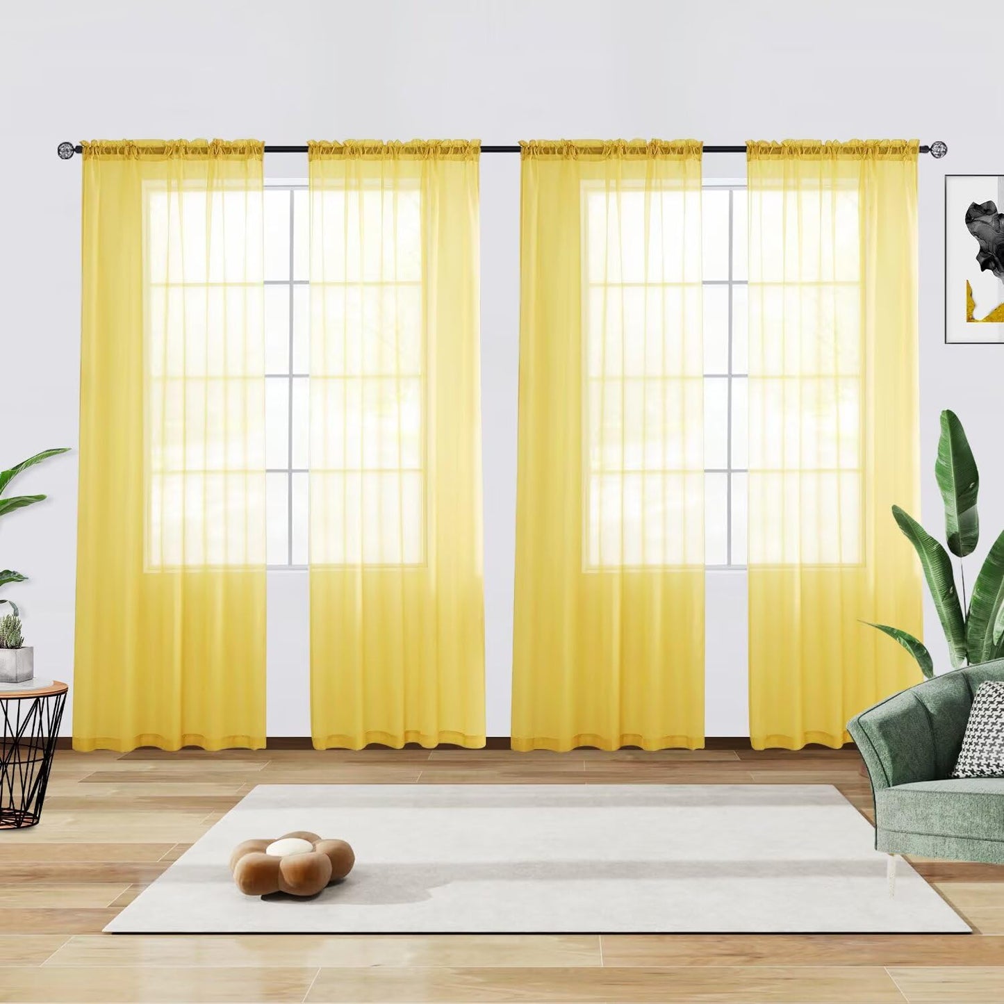 youleyar Solid Sheer Rod Pocket Curtain Voile Draperies 2 Panels White Beige Black Grey Coffee 52 Inch Width 84 Inch Long 1 Pair for Kitchen Bedroom Children Living Room Yard (Ivory,52W ｘ 84L)