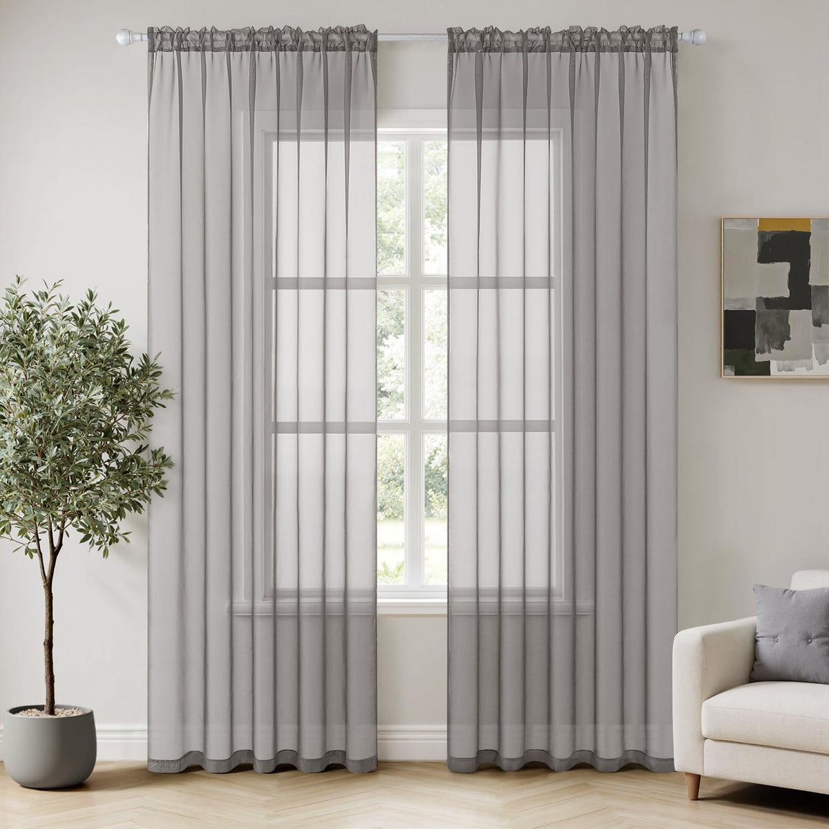 MIULEE 2 Panels White Sheer Curtains for Living Room 54 X 84 Inches | Window, Solid Color, Elegant Window Voile Panels, Bedroom, Living Room, Drapes, Treatment