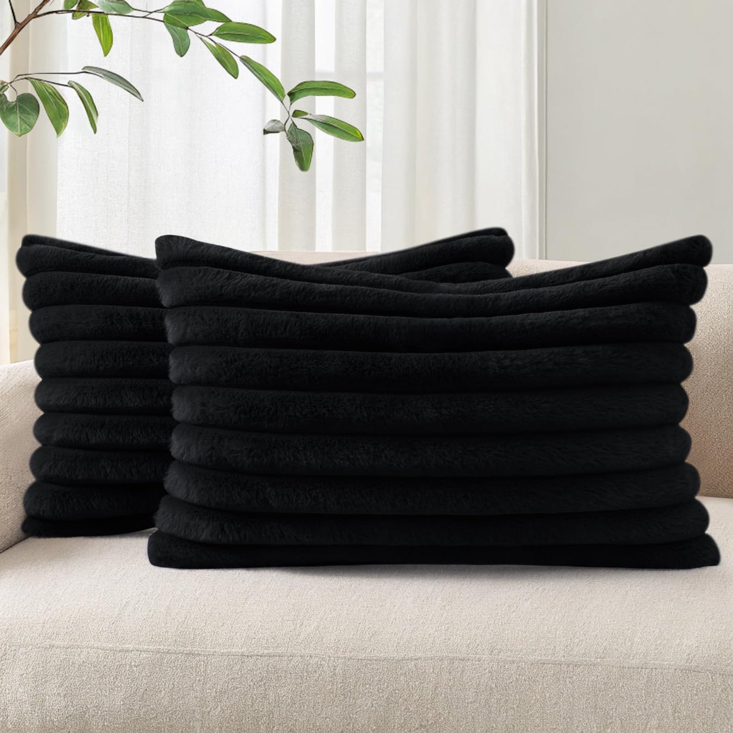 Pallene Faux Fur Decorative Throw Pillow Covers 18x18 Set of 2, Cream White | Luxury Plush Texture, Striped Design, Cozy Soft Touch, Modern Home Accent Decor for Couch, Sofa, Bed, Living Room