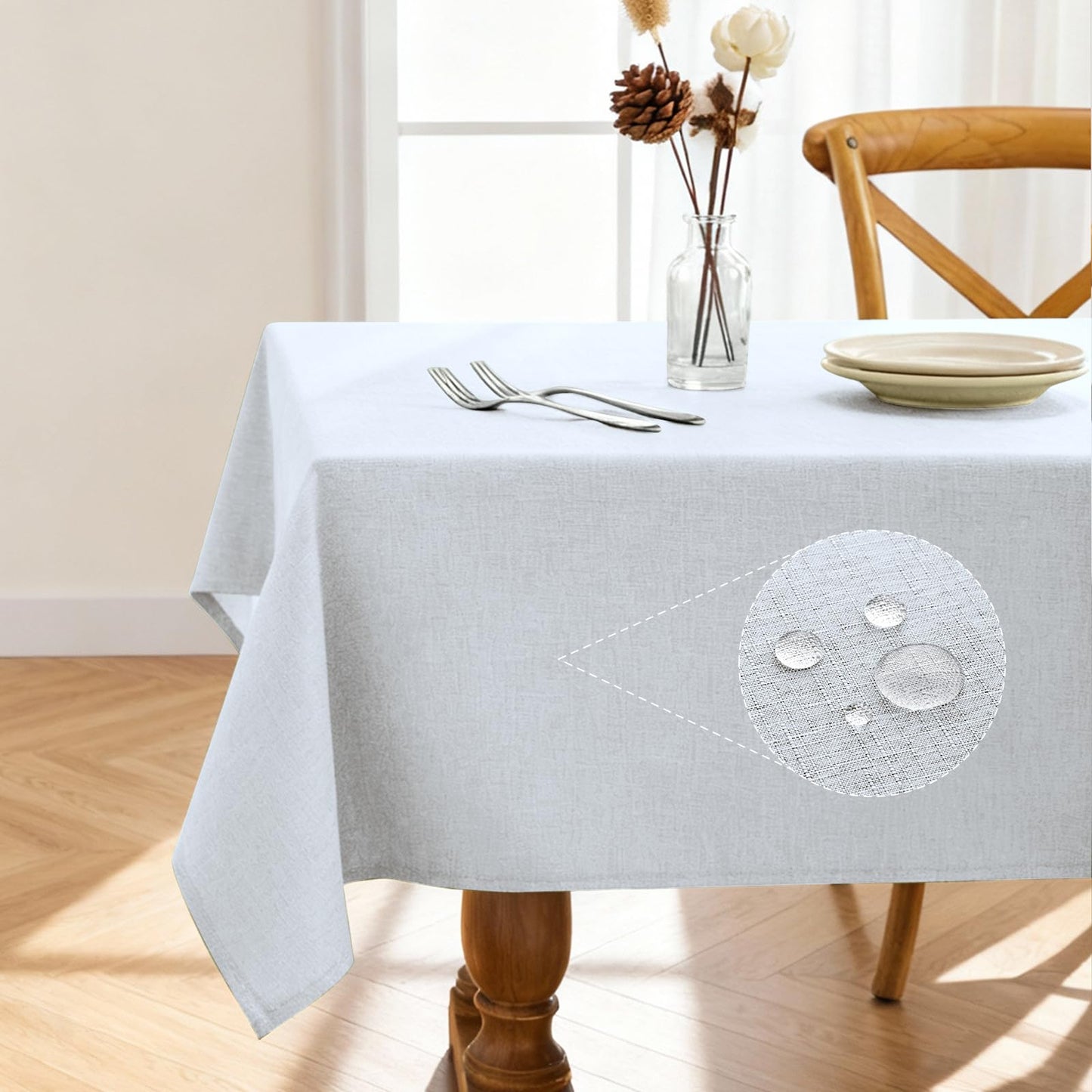 Pureegg Rectangle Linen Tablecloth Waterproof & Stain Resistant, Wrinkle-Free Table Cloth Adds Elegance and Protection, Ideal for Dining, Party, Wedding and Outdoor, 52 x 70 Inch, Sage Green