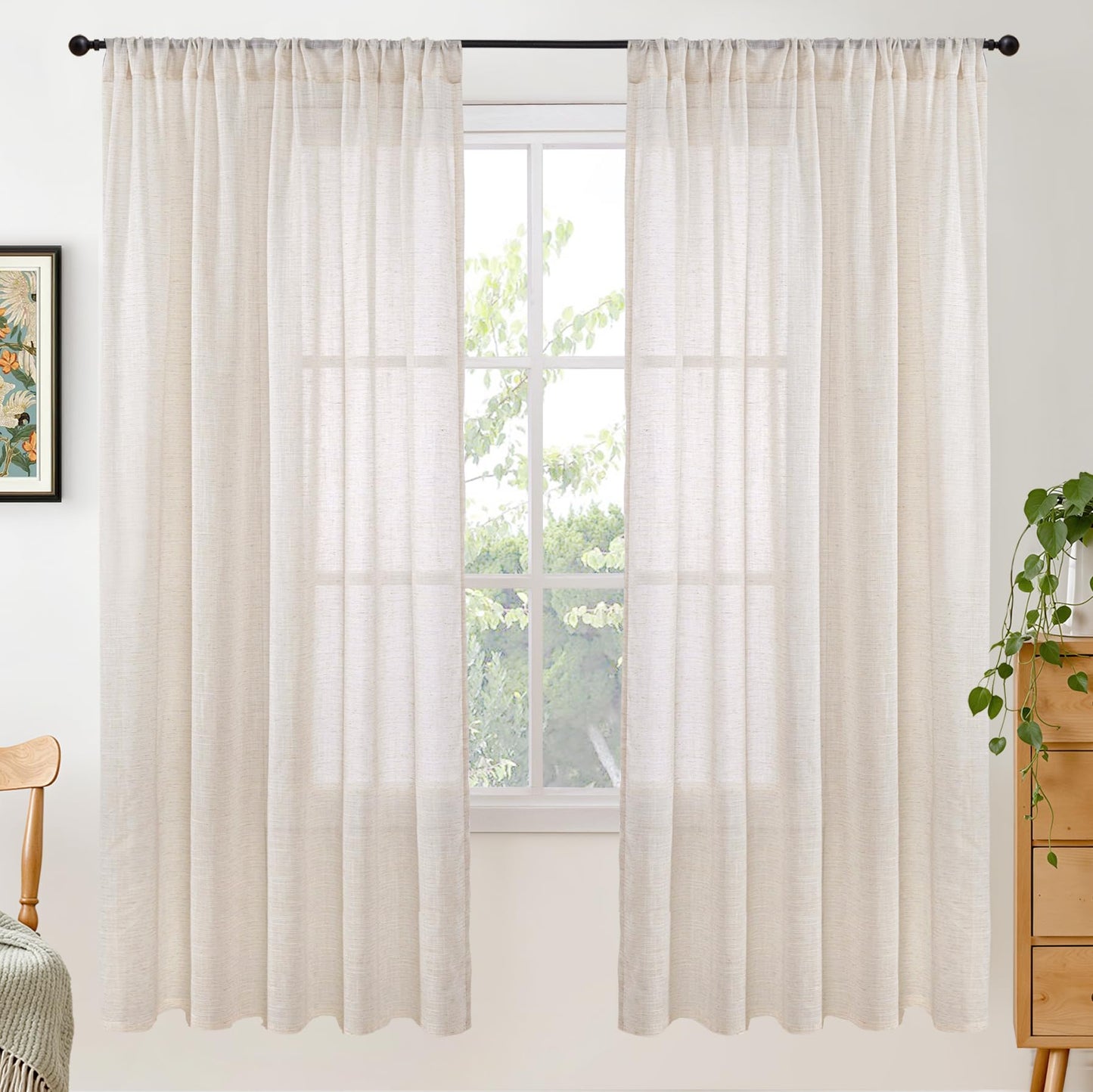 BGment Linen Sheer Curtains 84 Inches Long 2 Panels Set for Living Room | Light Filtering Drapes with Rod Pocket Lightweight Window Treatments for Bedroom, 52 X 84 Inch Length