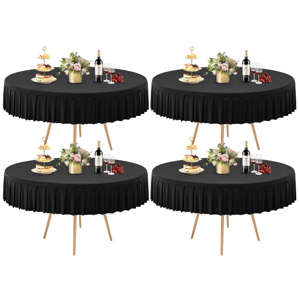 8 Pack Champagne Spandex Round Tablecloths for 72in Table, Stretchy Fitted 6FT Round Table Cloths, Wrinkle Free Table Cover with Skirt for Wedding Birthday Party Bridal Shower Banquet
