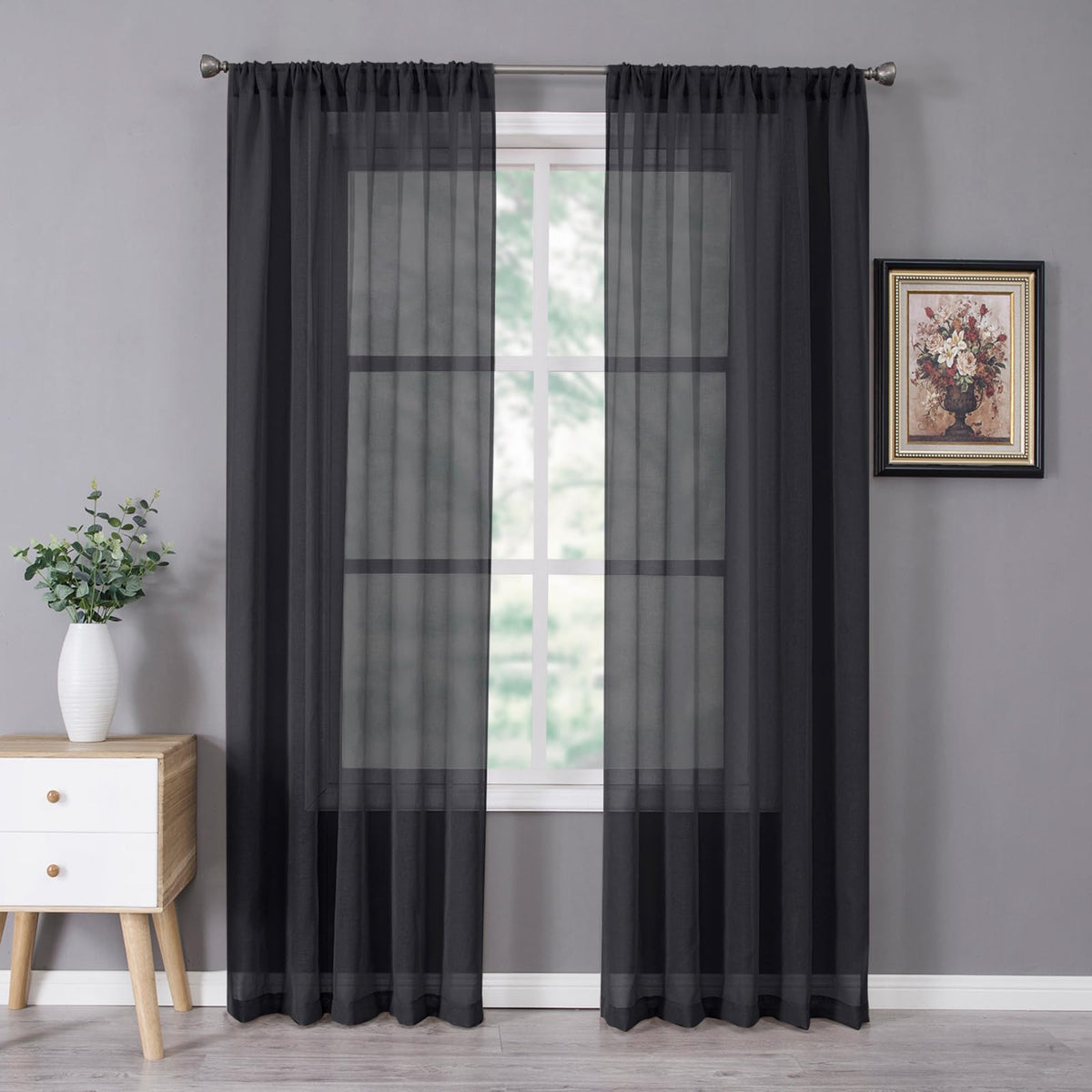 Tollpiz Sheer Curtains Living Room Linen Textured Curtain Sheers Light Filtering Voile Rod Pocket Curtains for Bedroom, 38 x 63 inches Long, White, Set of 2 Panels