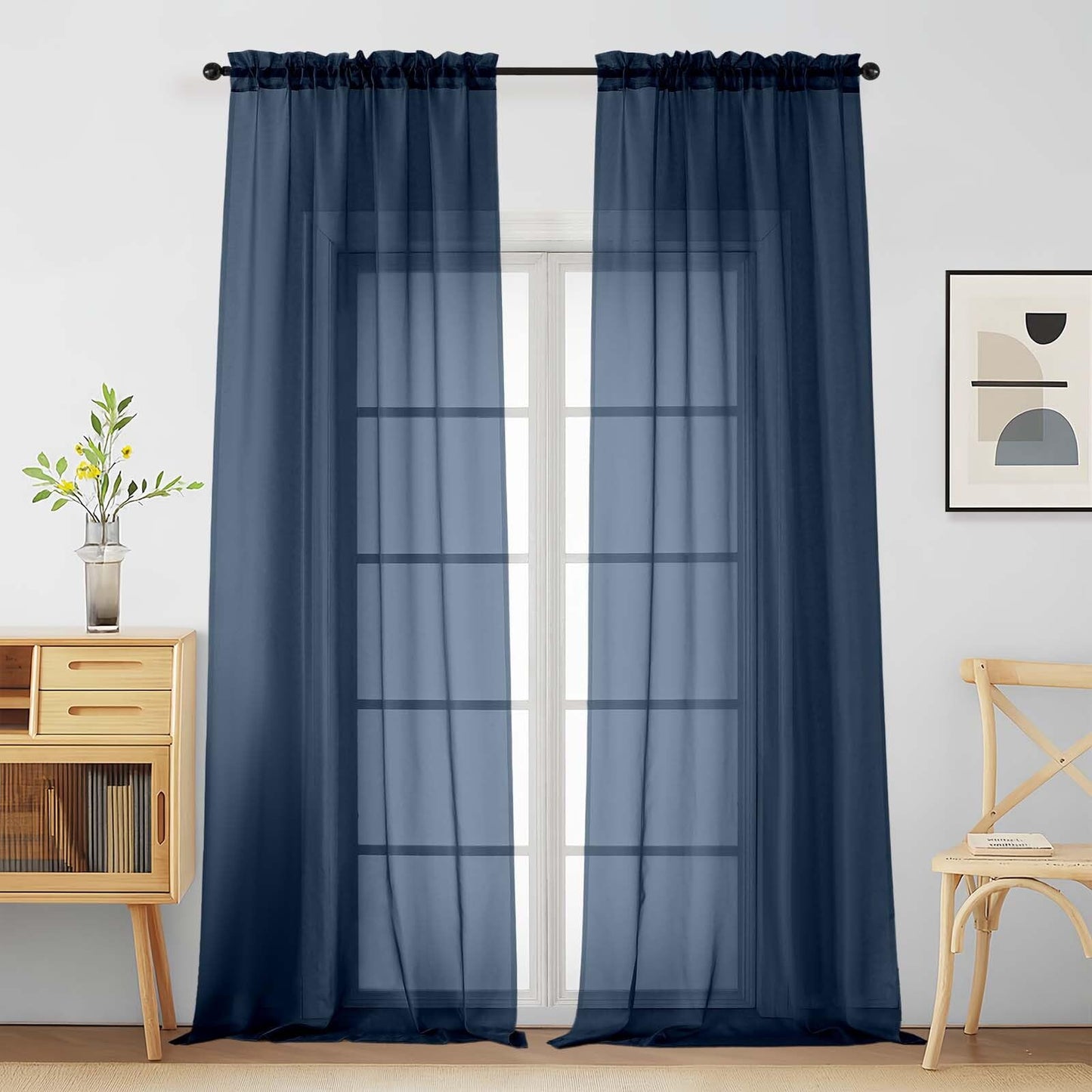 Purple Window Sheer Curtains 54 inch Length, Soft Airy Light Filtering Sheer Curtain 2 Panels Set, Dual Rod Pocket Gauze Purple Drapes for Living Room Bedroom, 2x42Wx54L Inches