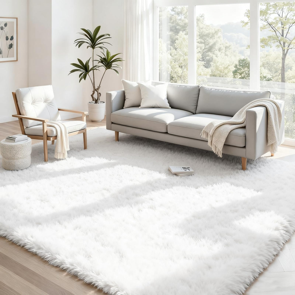 8x10 Fluffy Shag Area Rugs for Living Room Bedroom: Soft Plush Carpet Grey | Upgraded Non-Slip Thick Memory Foam, Ultra Soft, Non-Shedding Fuzzy Carpet, Easy Clean Decor for Kids Room, Nursery, Playroom