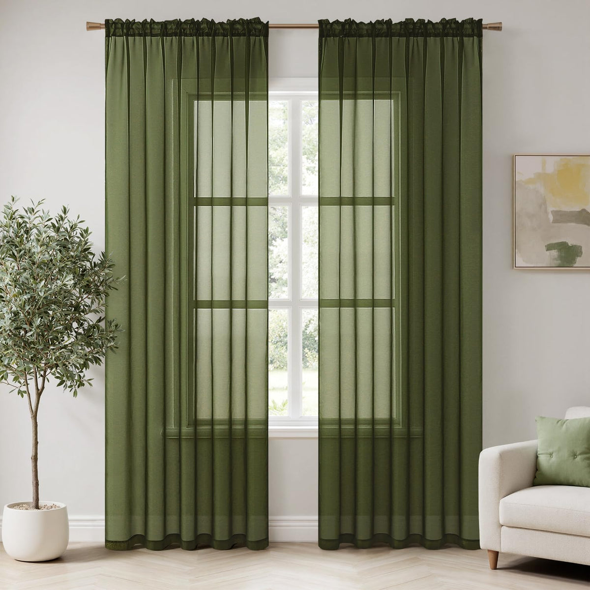 MIULEE 2 Panels White Sheer Curtains for Living Room 54 X 84 Inches | Window, Solid Color, Elegant Window Voile Panels, Bedroom, Living Room, Drapes, Treatment