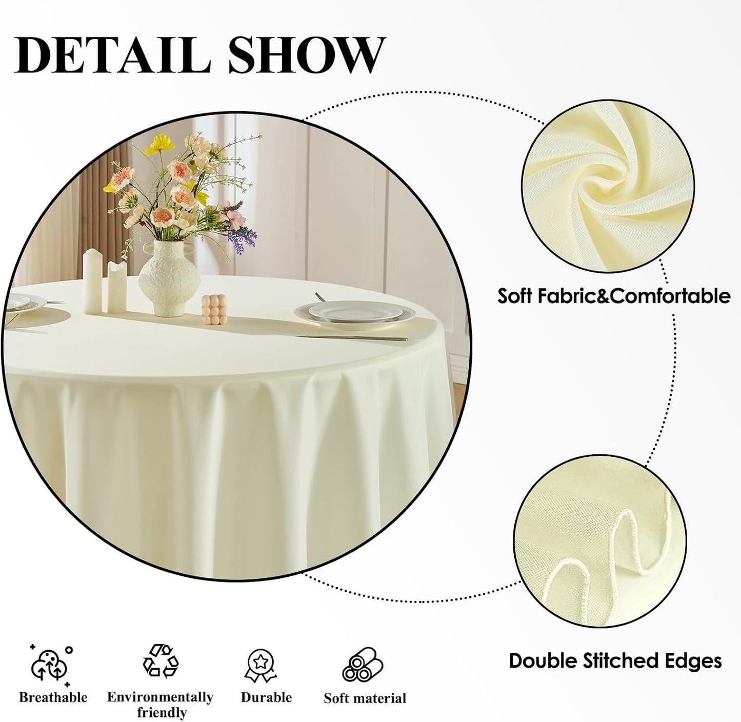 8 Pack Ivory Round Tablecloths 120 Inch for Dining Tables | Washable Decorative Linen Polyester Table Cover for Banquets Buffets Parties and Weddings