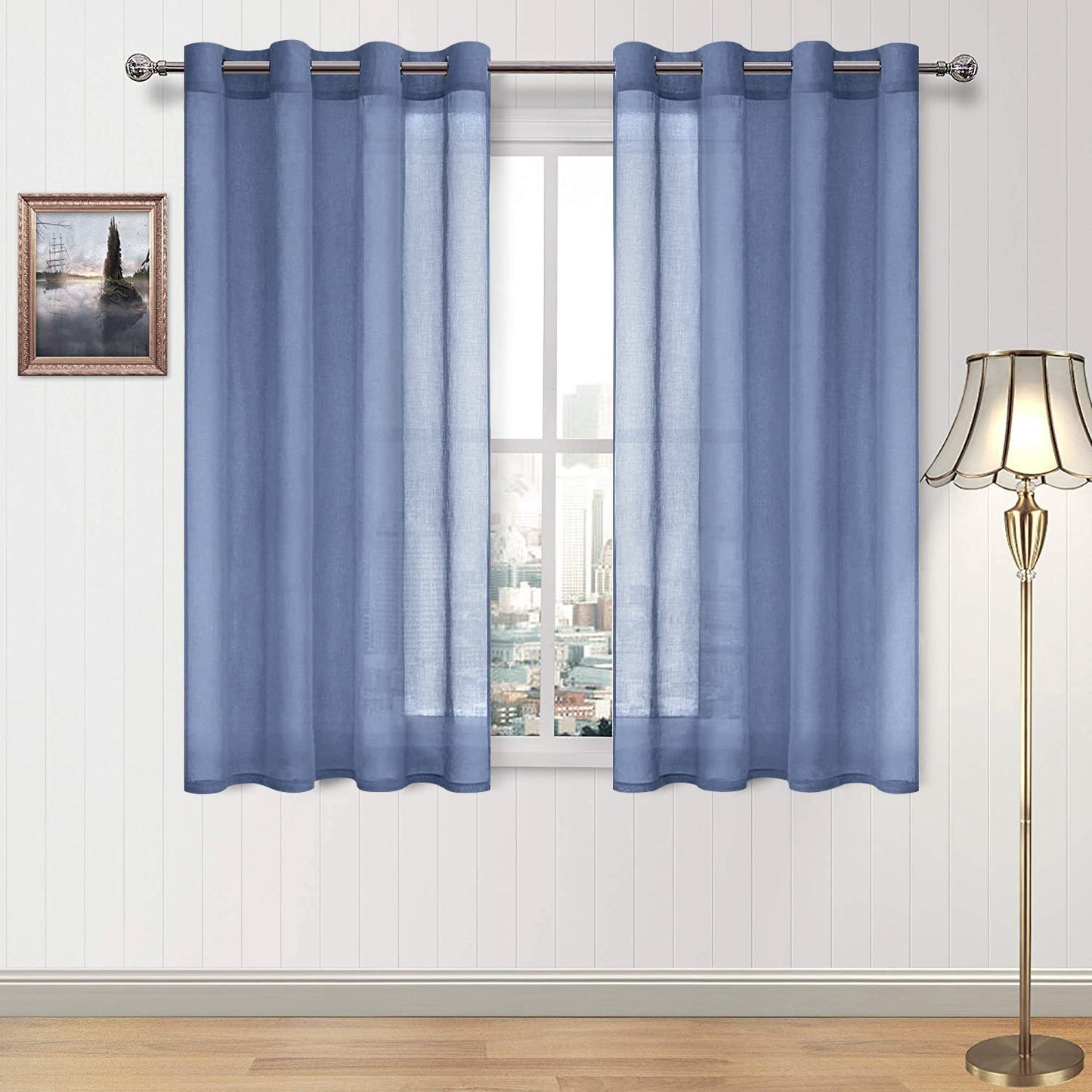 DWCN White Sheer Curtains Linen Look Semi Transparent Voile Grommet White Curtains for Living Dining Room Drapes 52 x 84 Inch Long, Set of 2 Panels