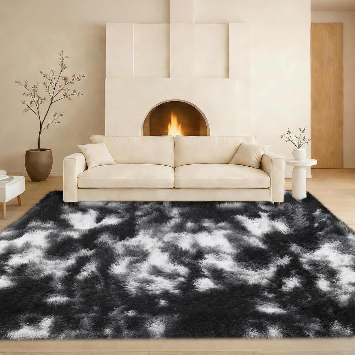8x10 Cream Fluffy Shag Area Rug, Non-Slip Soft Carpet for Home | Soft Plush Rug With Durable Non-Slip Backing. Ideal for Living Room, Bedroom, Kids Room. Thick, Cozy, Modern Design.