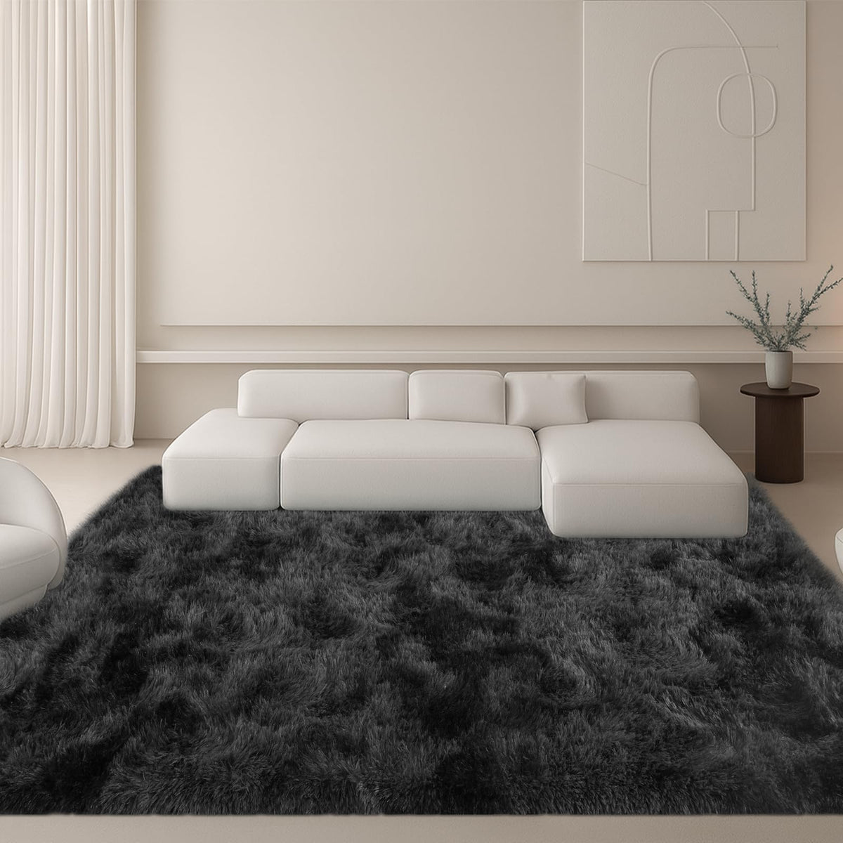 8x10 Cream Fluffy Shag Area Rug, Non-Slip Soft Carpet for Home | Soft Plush Rug With Durable Non-Slip Backing. Ideal for Living Room, Bedroom, Kids Room. Thick, Cozy, Modern Design.
