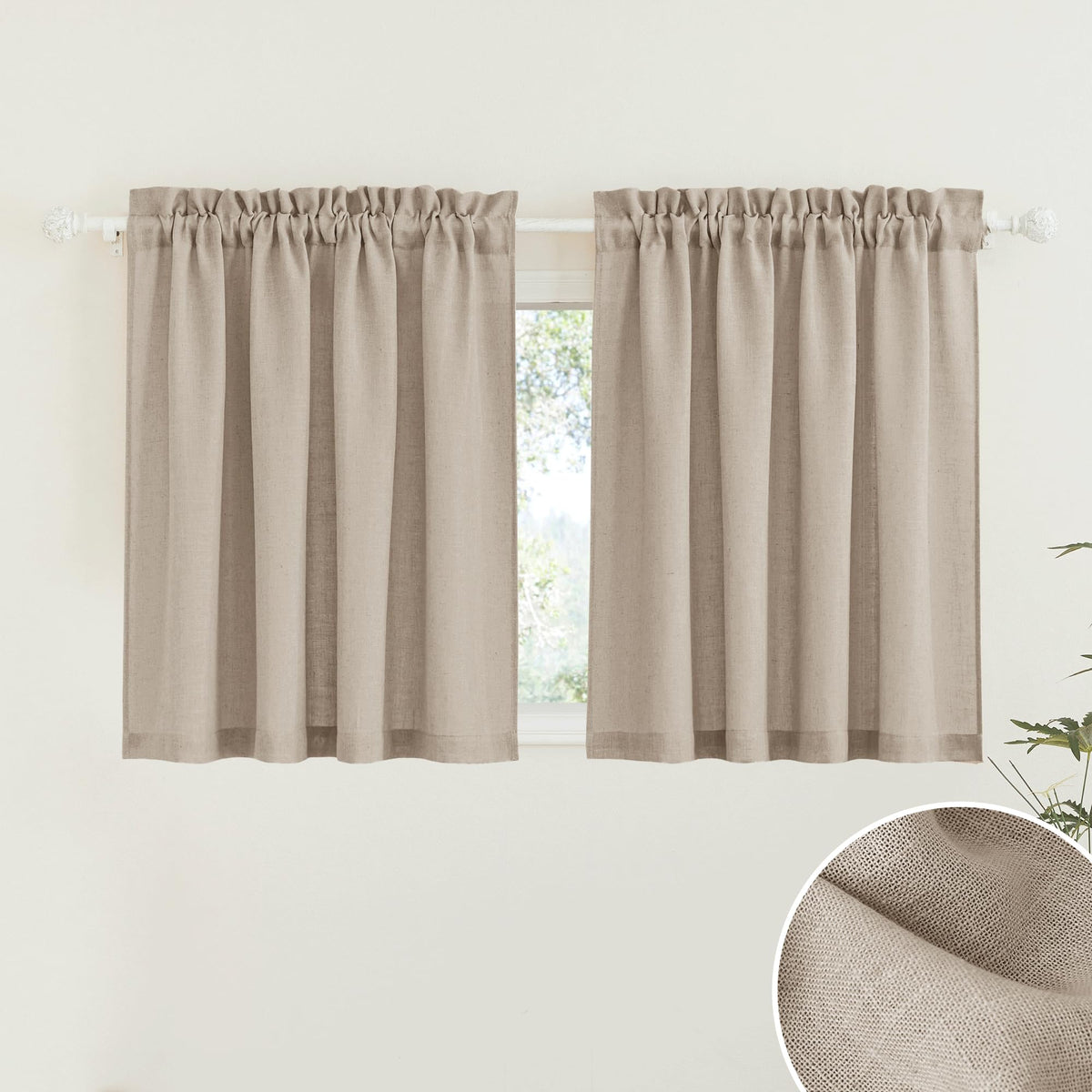 RYB HOME White Semi Sheer Curtains 84 inches Long for Living Room | Half Privacy, Linen Textured, Sheer Light Filtering, Vertical Window Drapes, for Bedroom Dining, White, W52 x L84, 2 Panels