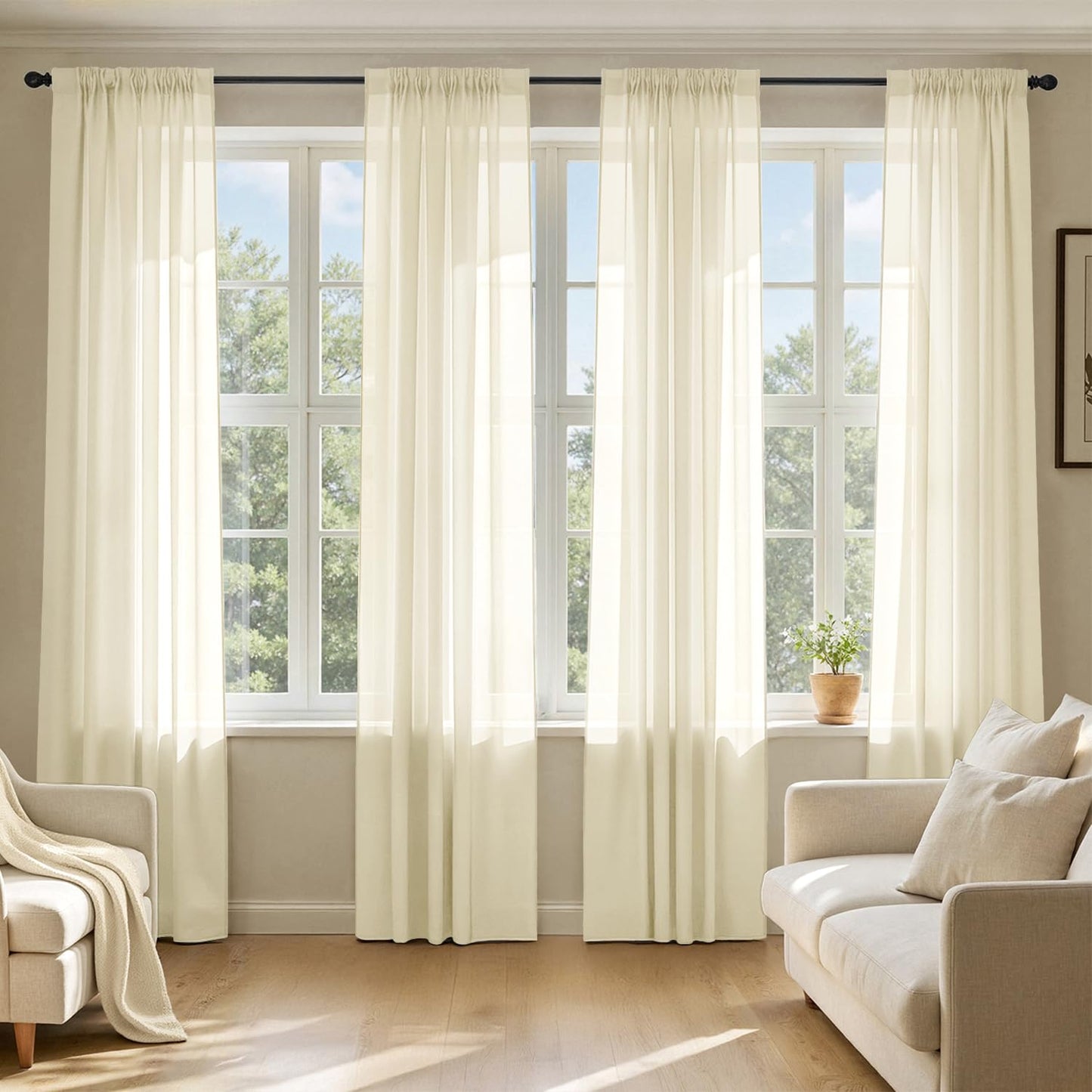 MIULEE Black Sheer Curtains 84 Inches Long 4 Panels 42 x 84 Inches | Light Filtering, Rod Pocket, Voile Drapes, Living Room, Bedroom, Window Treatments