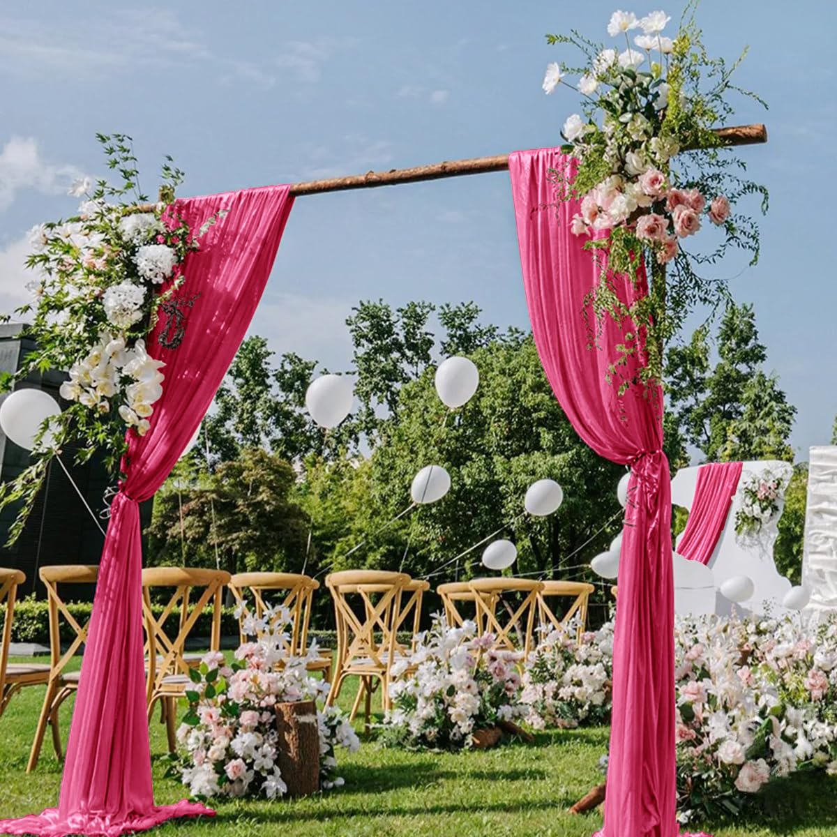 DeZerlor Wedding Draping Fabric Ivory Drapes for Backdrop, 2 Pack | 29"x20FT, Sheer Curtains for Romantic Bridal Baby Shower Decorations Ceremony Birthday Party Outdoor Events