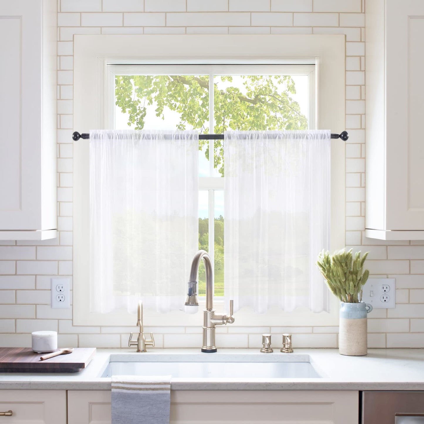MIULEE 2 Panels White Sheer Curtains for Living Room 54 X 84 Inches | Window, Solid Color, Elegant Window Voile Panels, Bedroom, Living Room, Drapes, Treatment