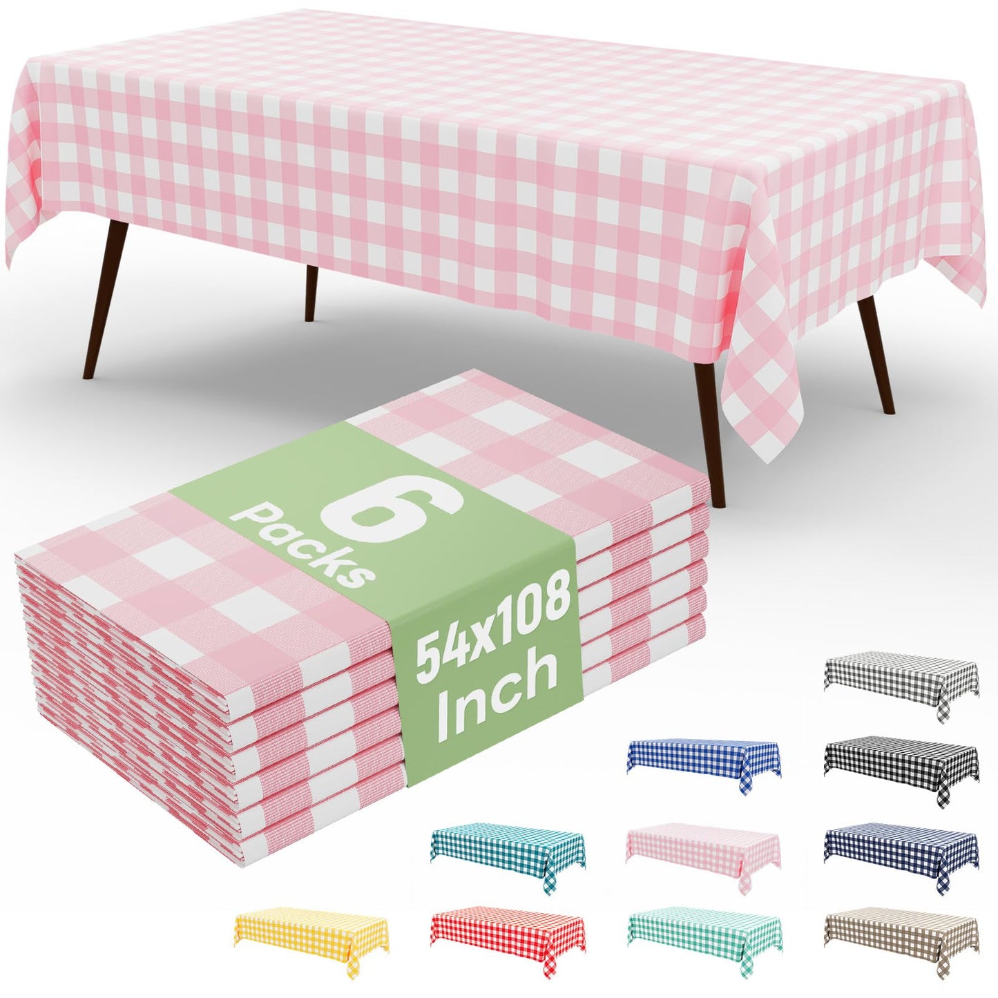 4 Packs Buffalo Disposable Table Cloth, 54 x 108 Inch Waterproof Plastic Tablecloth, Rectangle Red and White Checkered Table Covers for Picnic, Birthday, Party, Back to School