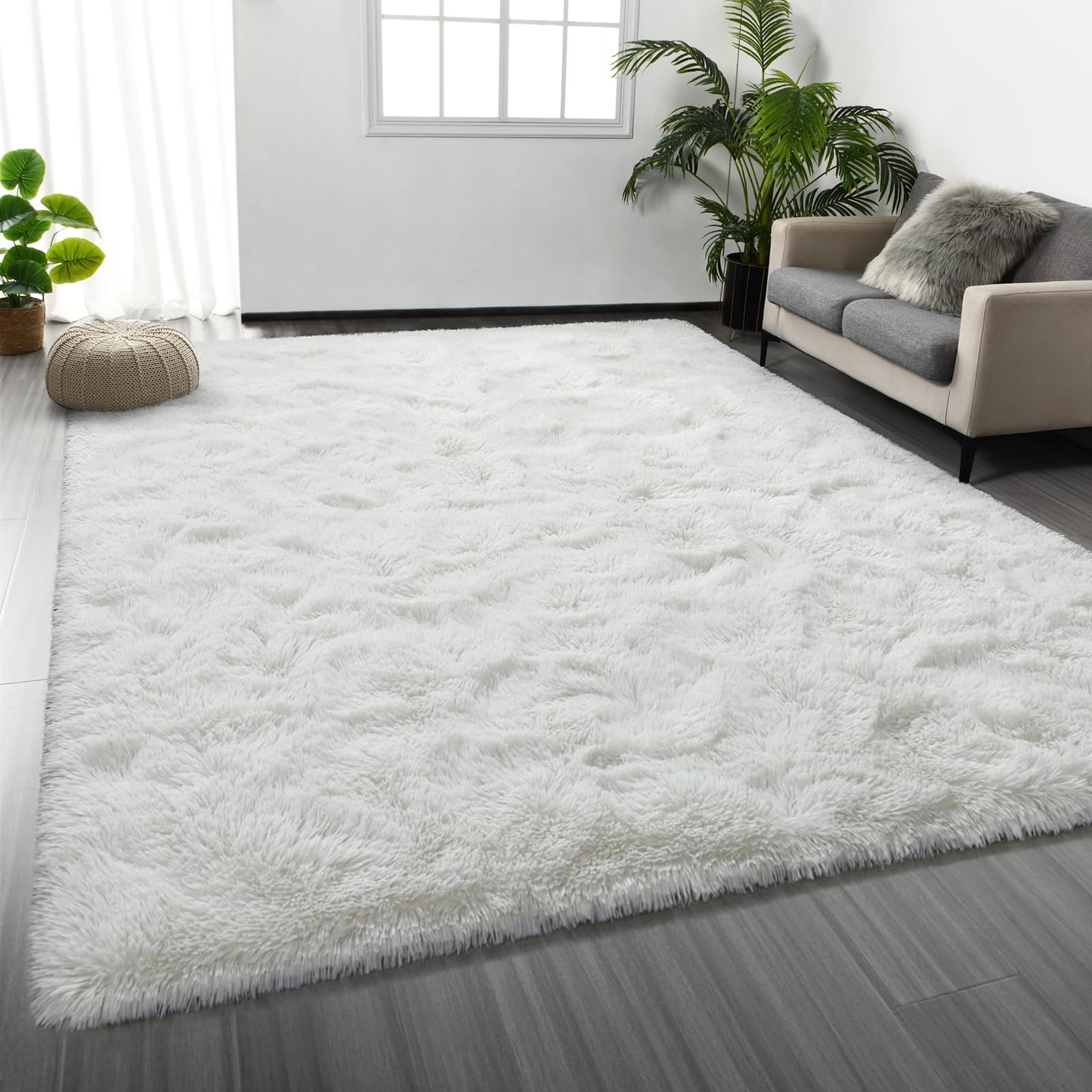 Deerhoo Large Shag Area Rugs 6 x 9, Light Grey | Tie-Dyed, Ultra Soft Plush Fuzzy,Washable, For Living Room, Bedroom, Indoor Carpet Nursery Kids Teen Home Decor