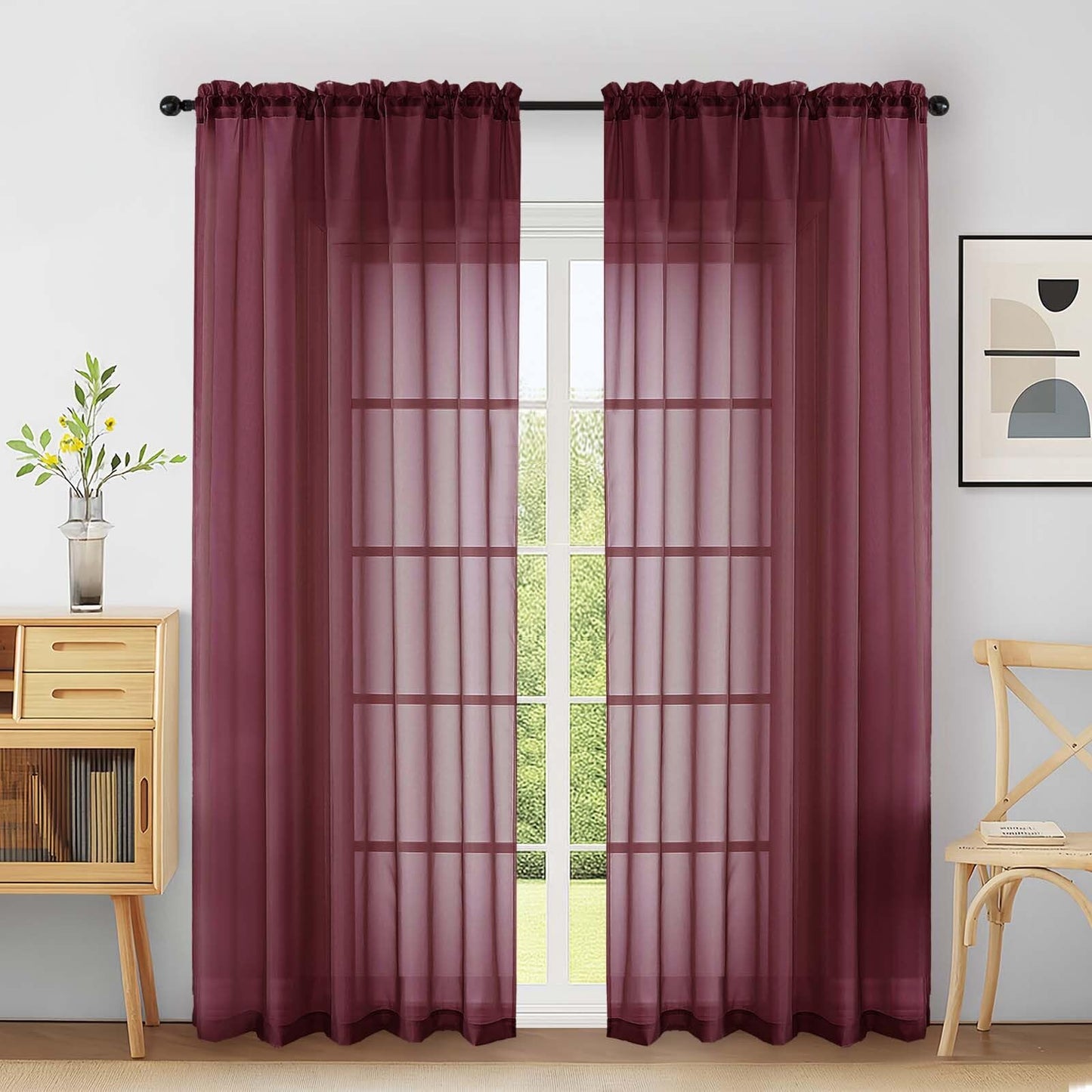 Purple Window Sheer Curtains 54 inch Length, Soft Airy Light Filtering Sheer Curtain 2 Panels Set, Dual Rod Pocket Gauze Purple Drapes for Living Room Bedroom, 2x42Wx54L Inches