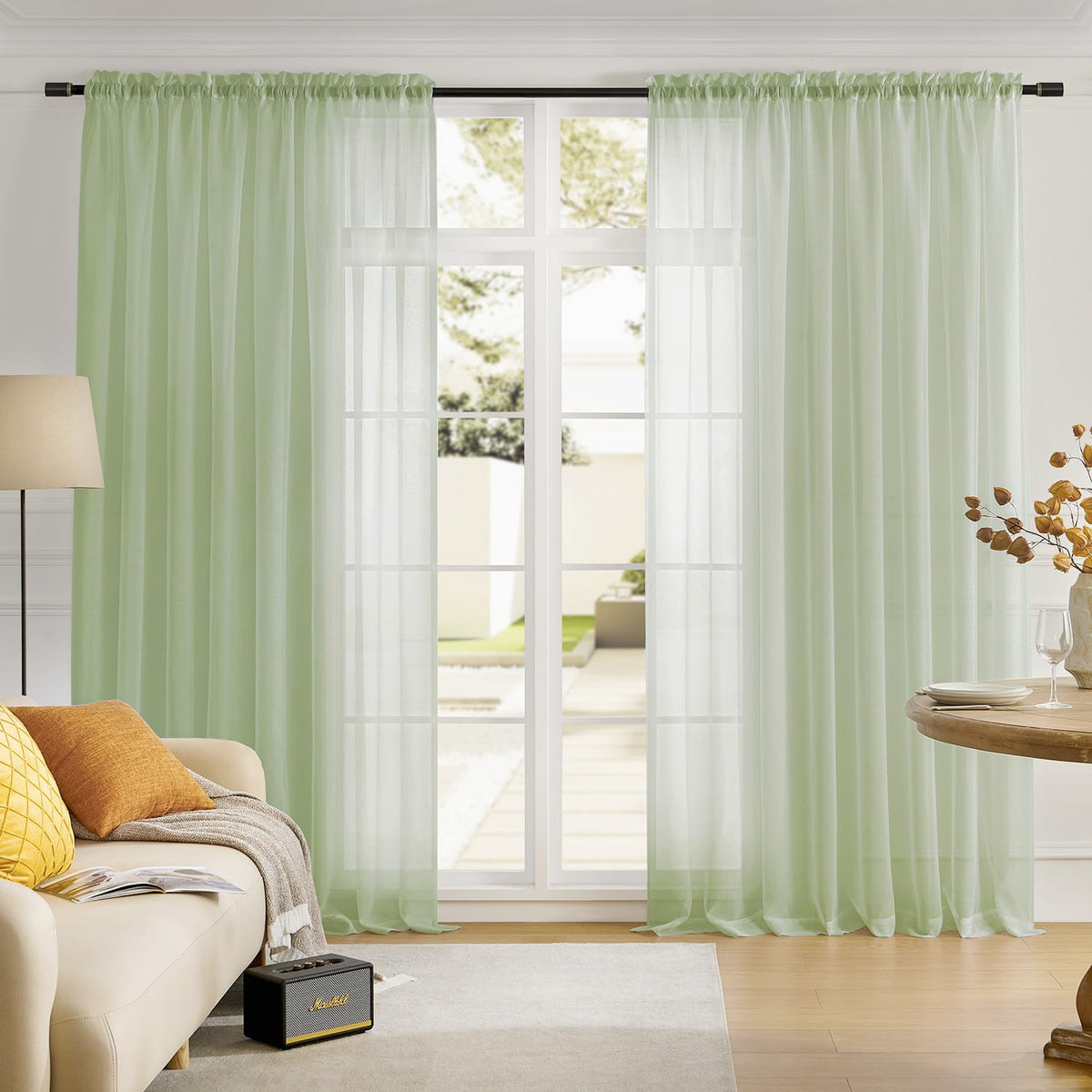 MYSTIC-HOME Sheer Curtains White 63 Inch Length, Rod Pocket Voile Drapes for Living Room, Bedroom, Window Treatments Semi Crinkle Curtain Panels for Yard, Patio, Villa, Parlor, Set of 2, 52"x 63"