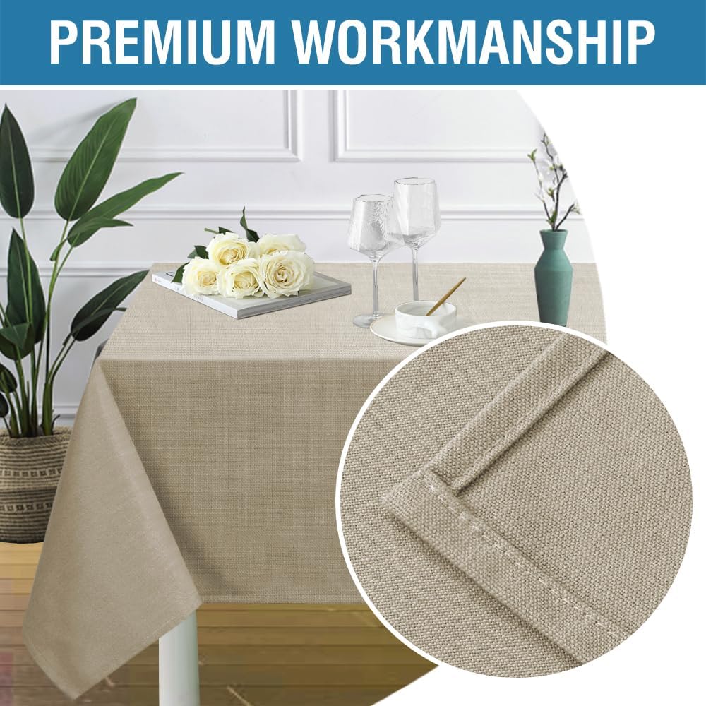 H.VERSAILTEX Linen Textured Table Cloths 60 x 120 Inch Premium Solid Tablecloth Spill-Proof Waterproof Table Cover for Dining Buffet Feature Extra Soft and Thick Fabric Wrinkle Free, Taupe