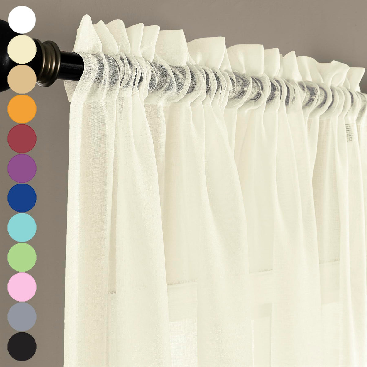 MYSTIC-HOME Sheer Curtains White 63 Inch Length, Rod Pocket Voile Drapes for Living Room, Bedroom, Window Treatments Semi Crinkle Curtain Panels for Yard, Patio, Villa, Parlor, Set of 2, 52"x 63"