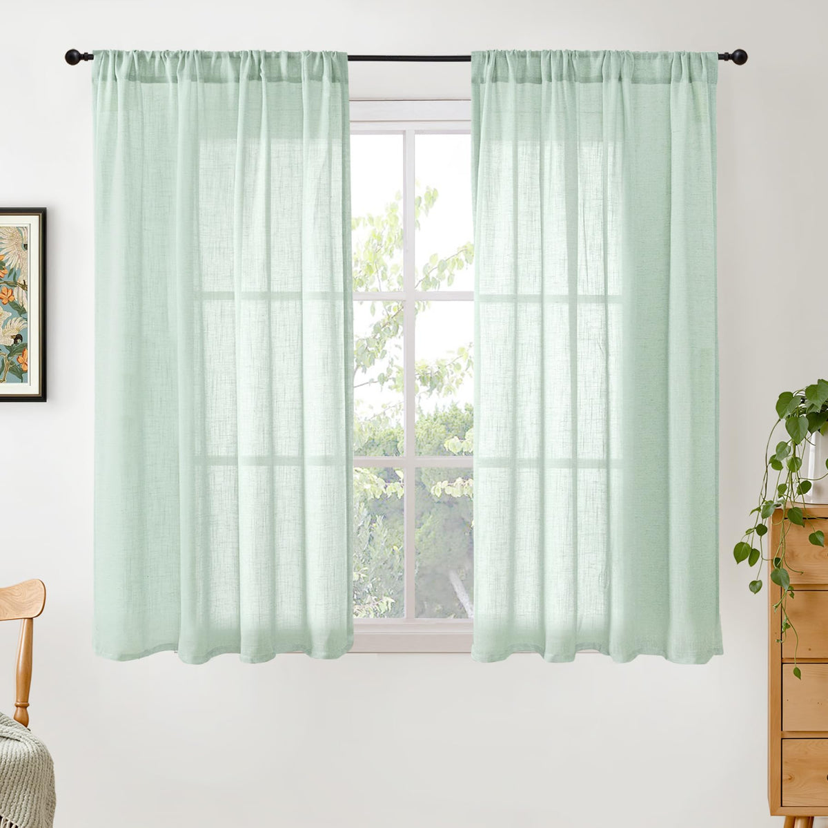 BGment Linen Sheer Curtains 84 Inches Long 2 Panels Set for Living Room | Light Filtering Drapes with Rod Pocket Lightweight Window Treatments for Bedroom, 52 X 84 Inch Length