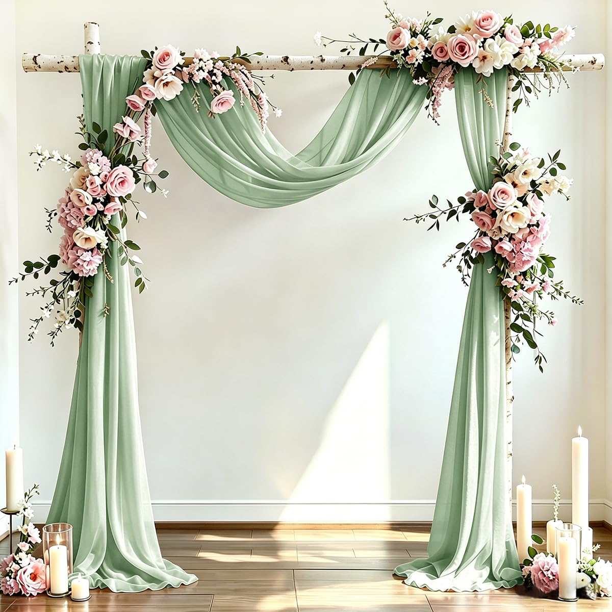DeZerlor Wedding Draping Fabric Ivory Drapes for Backdrop, 2 Pack | 29"x20FT, Sheer Curtains for Romantic Bridal Baby Shower Decorations Ceremony Birthday Party Outdoor Events