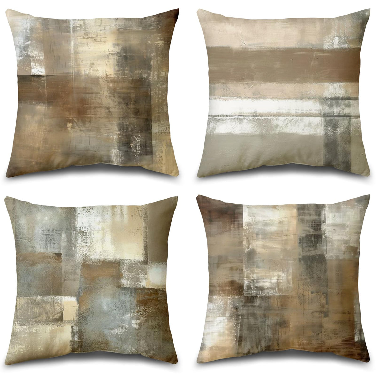 Set of 4 Blue and Grey Abstract Art Artwork Pillow Cover 18 x 18 Inch, Gallery Modern Decorative Throw Pillows Cushion Cover for Bedroom Sofa Living Room | Double-sided vibrant artwork accent cushion covers. Perfect decorative pillows for couch, sofa, bed