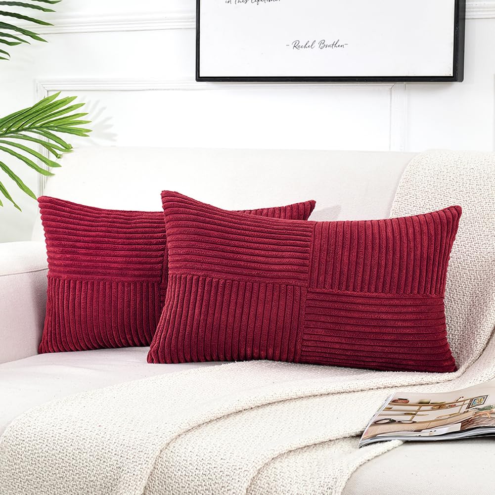 Fancy Homi 2 Packs Rust Boho Decorative Throw Pillow Covers 18x18 Inch for Couch Bed Sofa, Farmhouse Fall Home Decor, Soft Corss Corduroy Patchwork Textured Terracotta Accent Cushion Case 45x45 cm