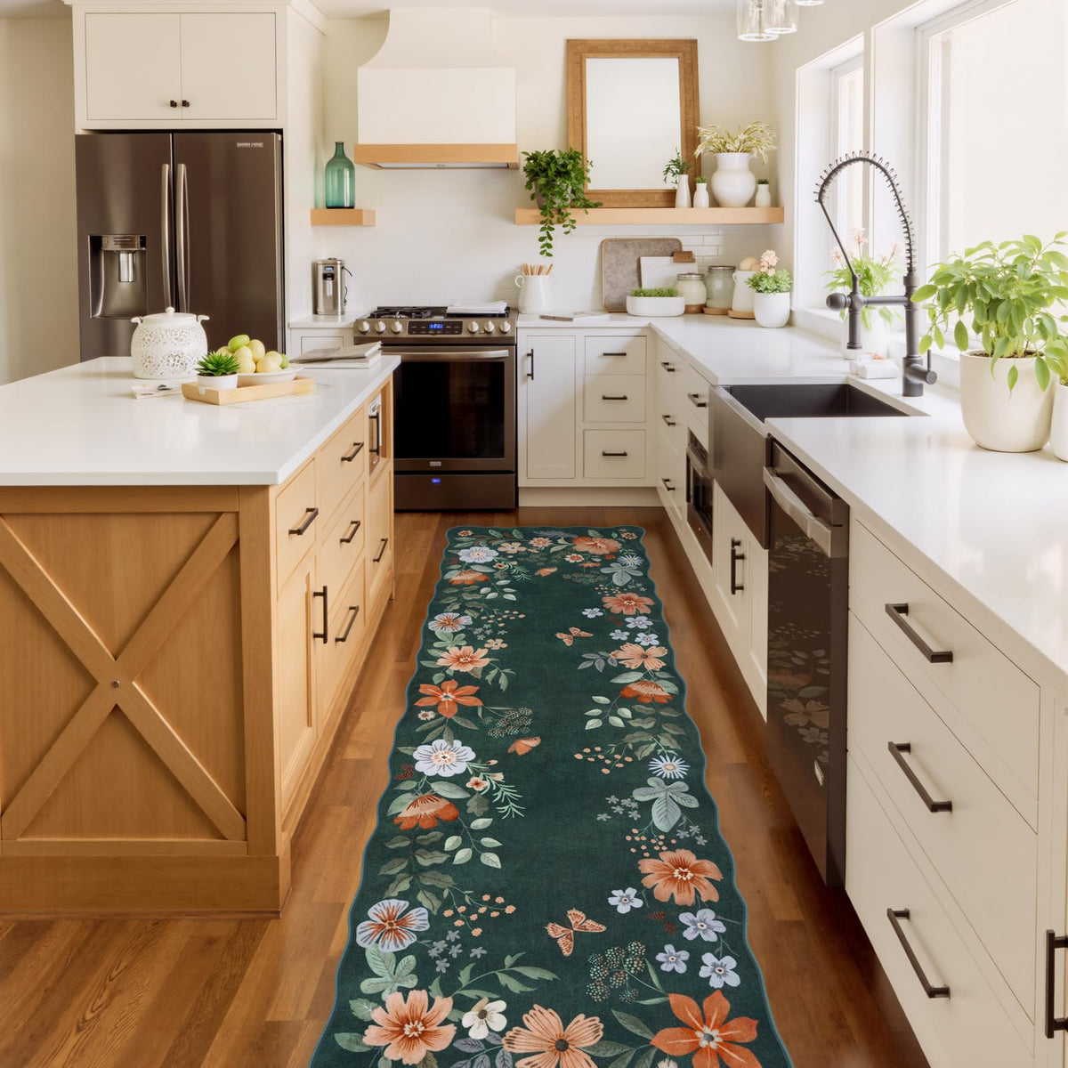 Lahome Floral Rugs for Living Room, 5x7 Area Rugs Ultra-Thin Soft Washable Rug, Non-Slip Bedroom Rug Stain Resistant Boho Flore Carpet for ‎Dining Room Office (5x7ft,Black/Grey)