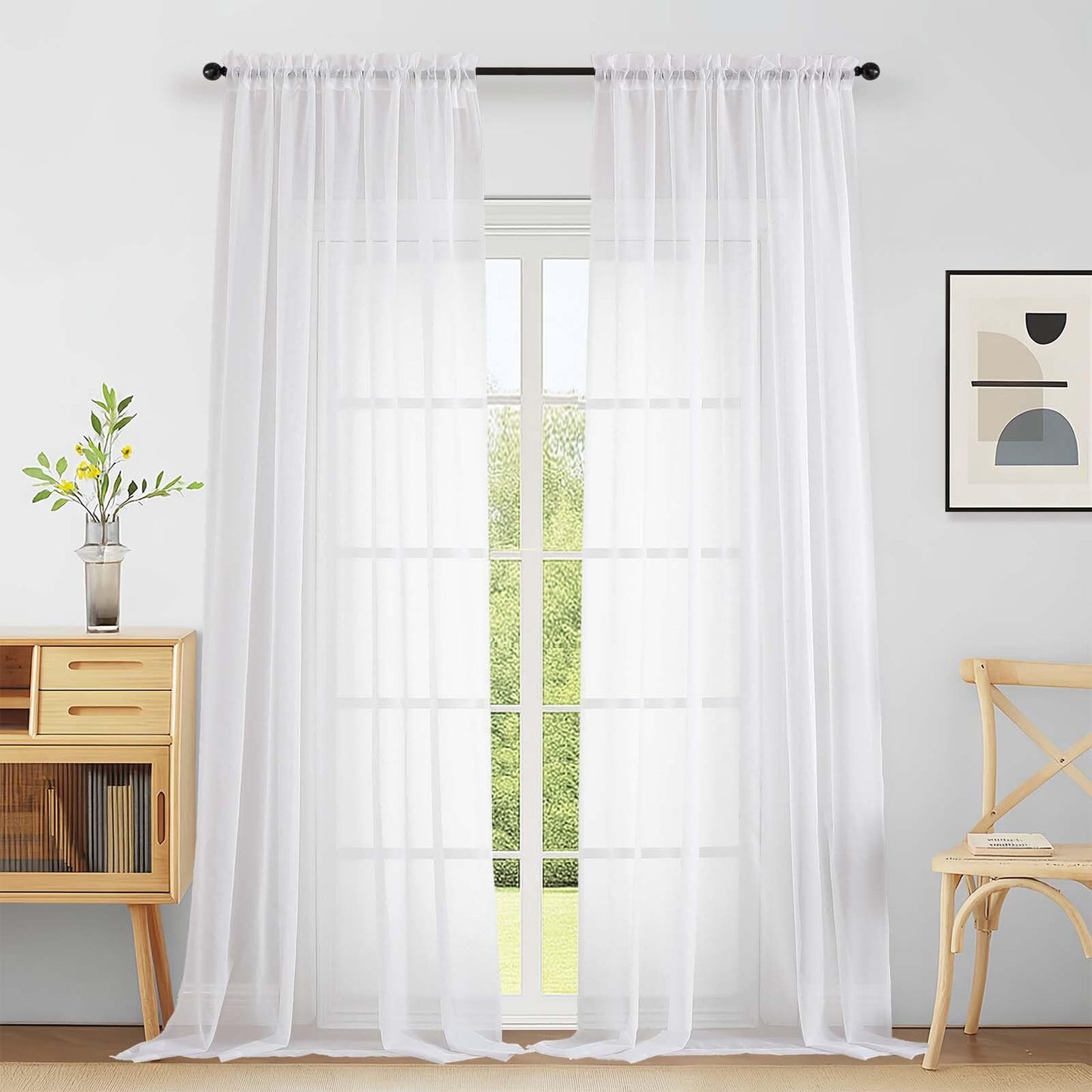 Purple Window Sheer Curtains 54 inch Length, Soft Airy Light Filtering Sheer Curtain 2 Panels Set, Dual Rod Pocket Gauze Purple Drapes for Living Room Bedroom, 2x42Wx54L Inches