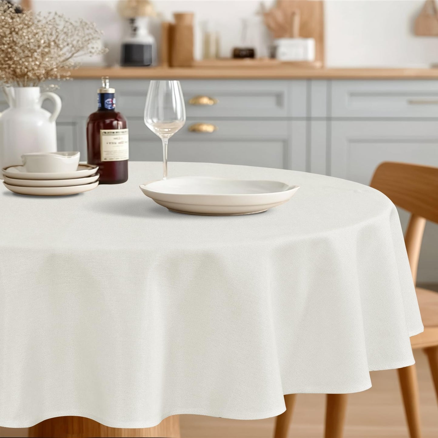 JIUZHEN Rectangle Table Cloth Faux Linen Farmhouse Tablecloth, Wrinkle and Stain Resistant Decorative Fabric Rectangular Spring Table Cover for Dining/Party/Birthday/Wedding, Beige, 54 x 80 Inch