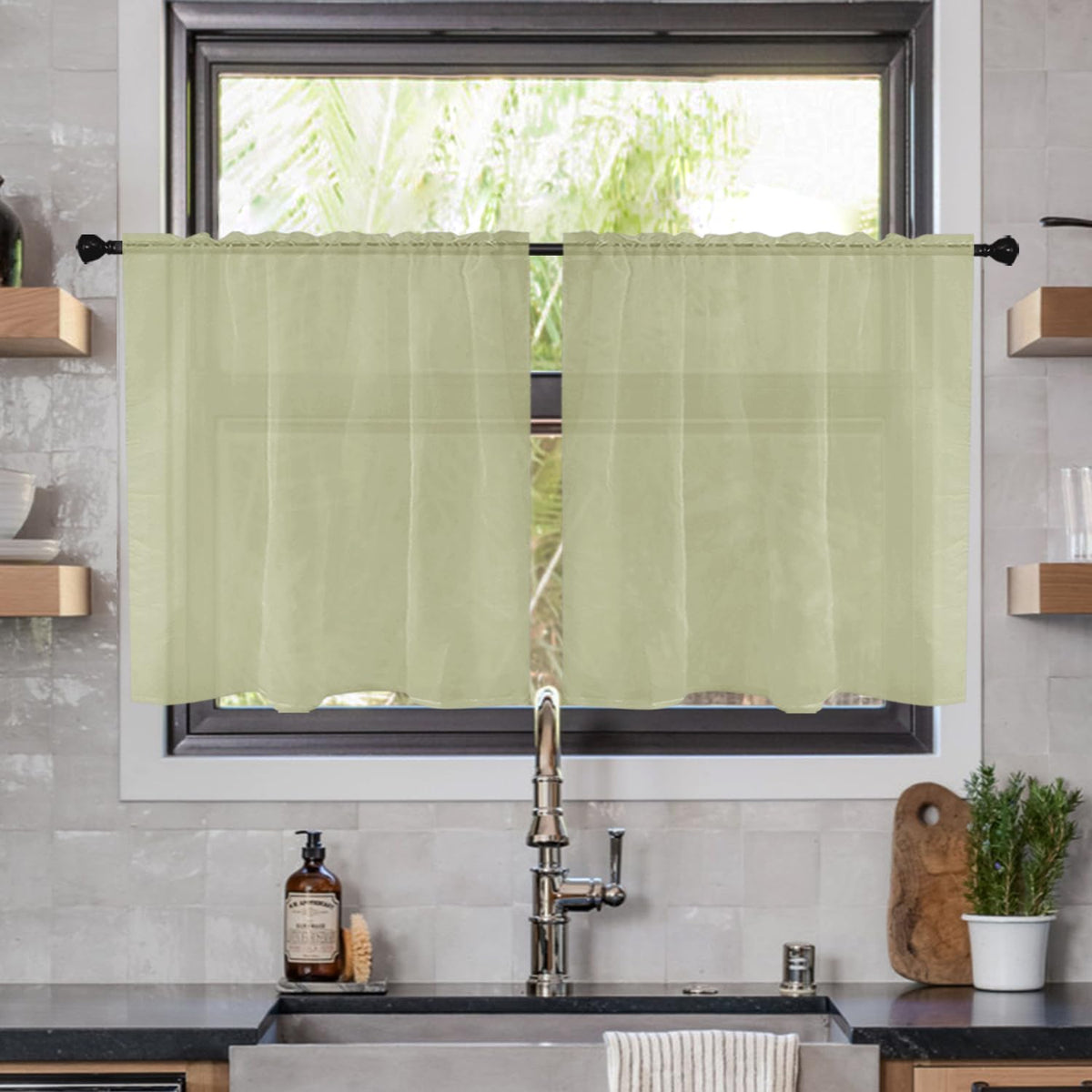 youleyar Solid Sheer Rod Pocket Curtain Voile Draperies 2 Panels White Beige Black Grey Coffee 52 Inch Width 84 Inch Long 1 Pair for Kitchen Bedroom Children Living Room Yard (Ivory,52W ｘ 84L)