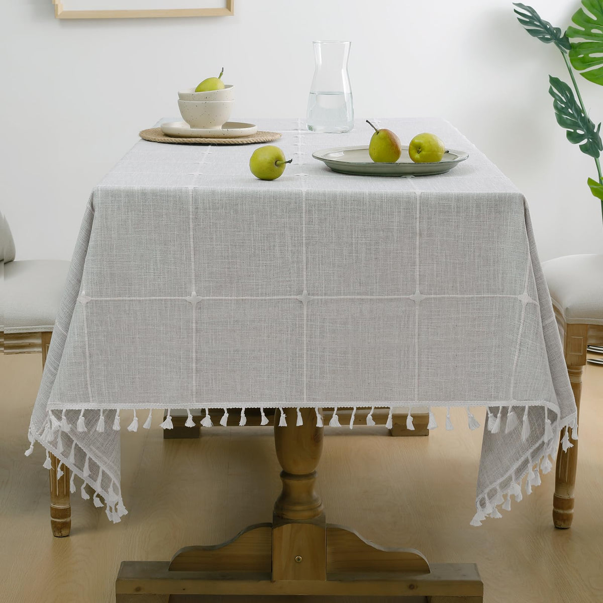 Softalker Outdoor Linen Tablecloth Rectangle, Waterproof Cotton Boho Farmhouse Table Cloths with Tassel, Heavy Weight Wrinkle Free Table Cover for Picnic Camping Dining - 55 x 70 Inch, Coffee Lines