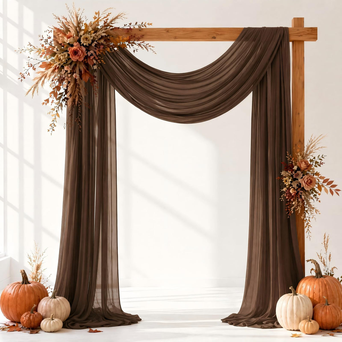 Ivory White Wedding Arch Draping Fabric Sheer Curtain Drapes | 31" x 20 ft Extra Long Shimmery Backdrop Curtains for Wedding Anniversary Party Summer Outdoor Events Drapery Photo Backgrounds