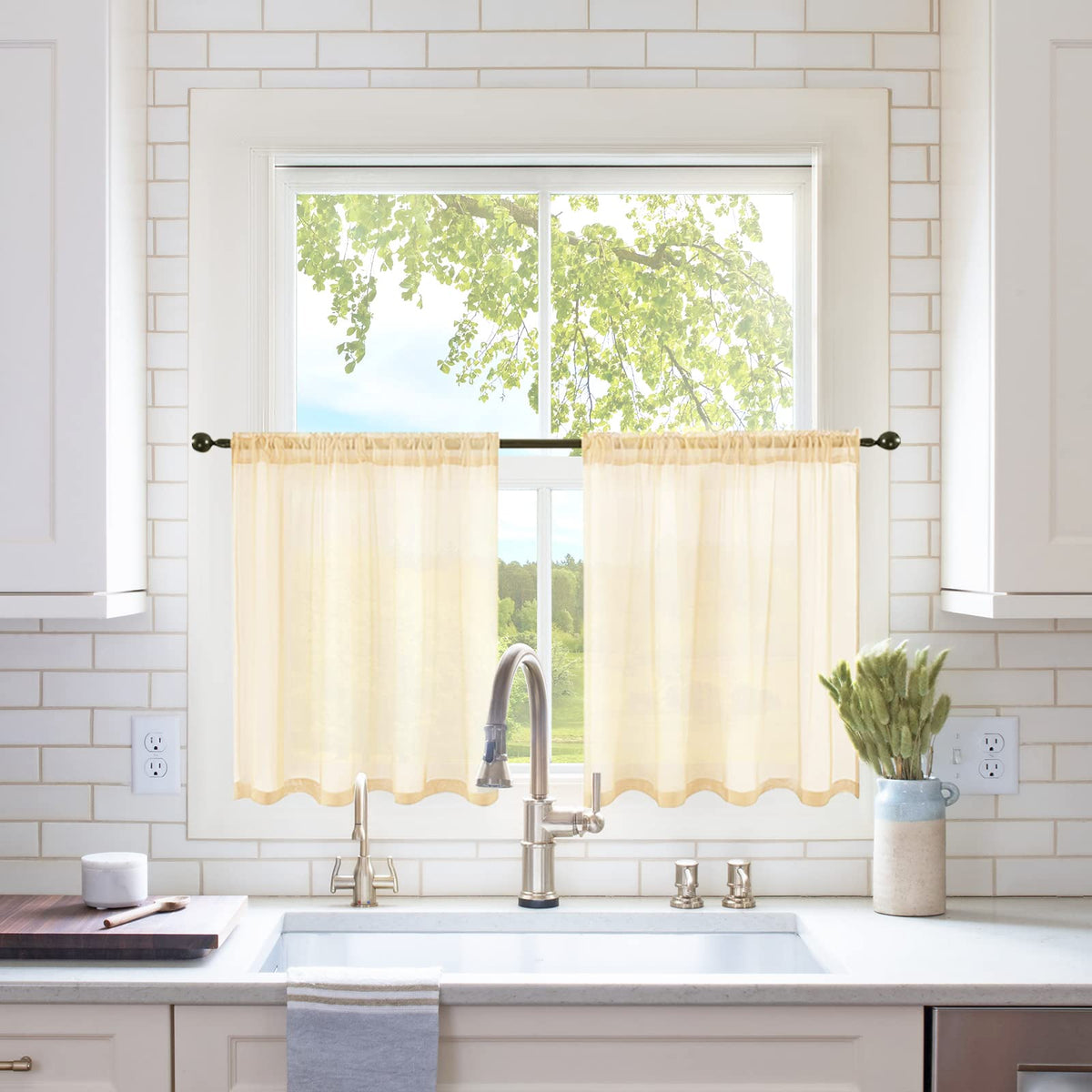 MIULEE 2 Panels White Sheer Curtains for Living Room 54 X 84 Inches | Window, Solid Color, Elegant Window Voile Panels, Bedroom, Living Room, Drapes, Treatment