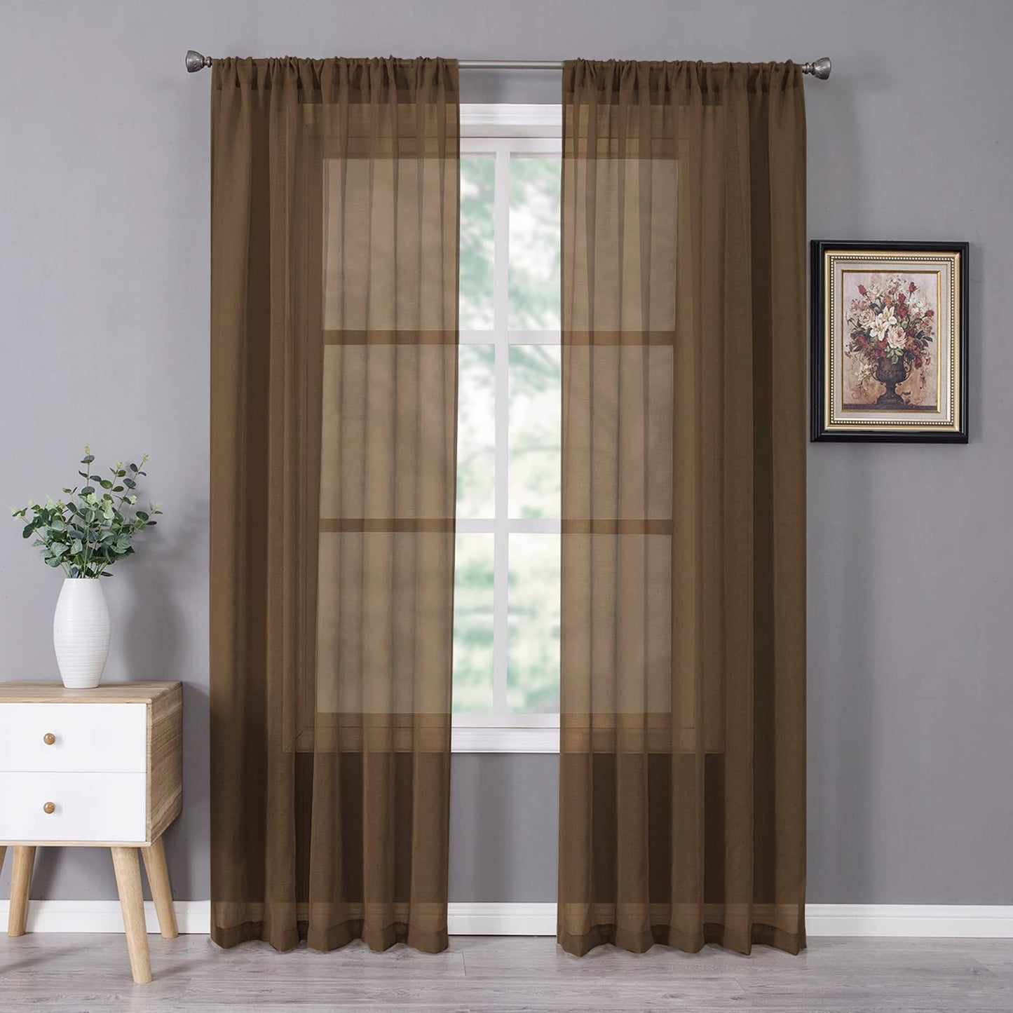 Tollpiz Sheer Curtains Living Room Linen Textured Curtain Sheers Light Filtering Voile Rod Pocket Curtains for Bedroom, 38 x 63 inches Long, White, Set of 2 Panels