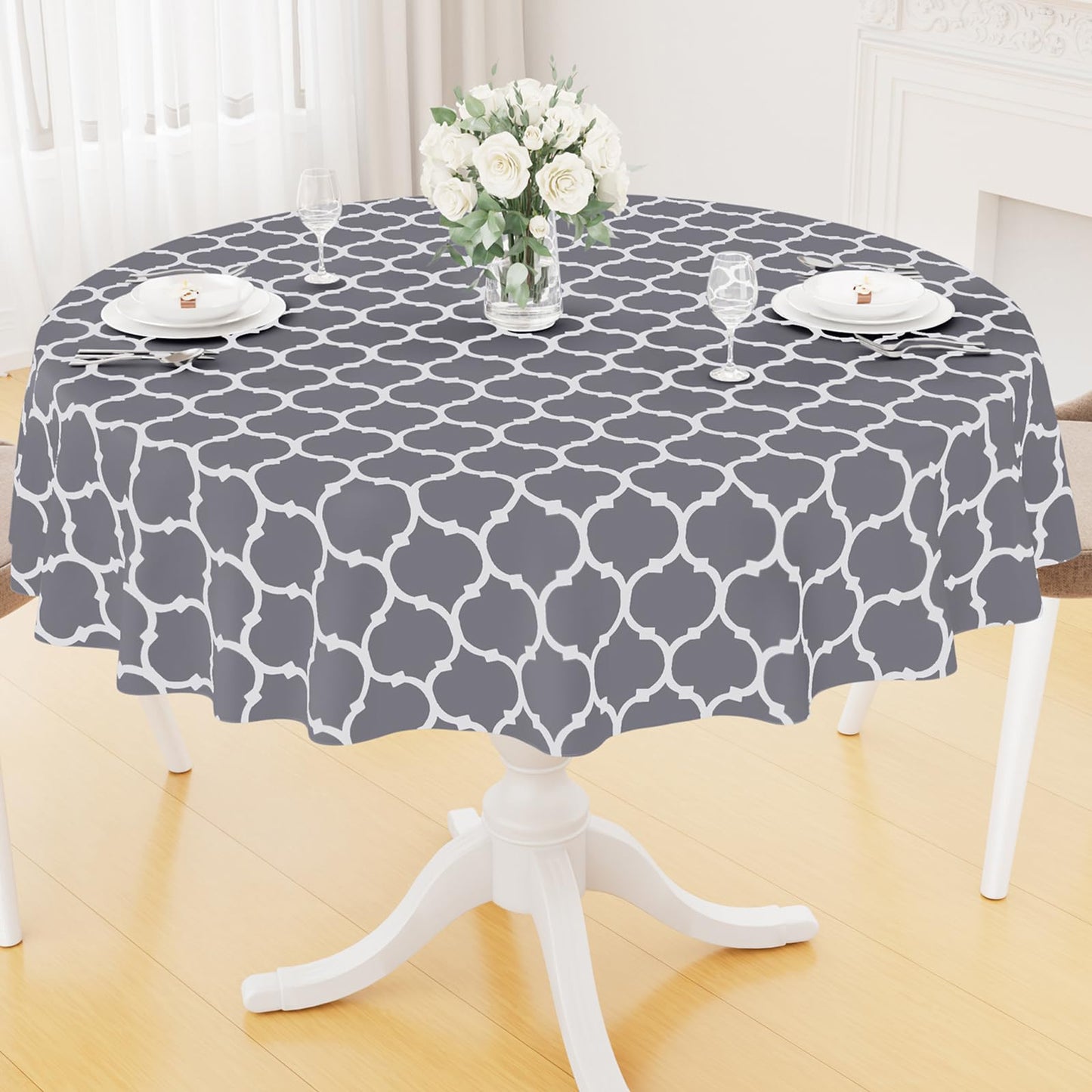 Smiry Rectangle Table Cloth, Flannel Backed Vinyl Tablecloth, 60"x84" | Waterproof Plastic Tablecloths, Wipeable Table Cover for Dining, Indoor and Outdoor (Grey)