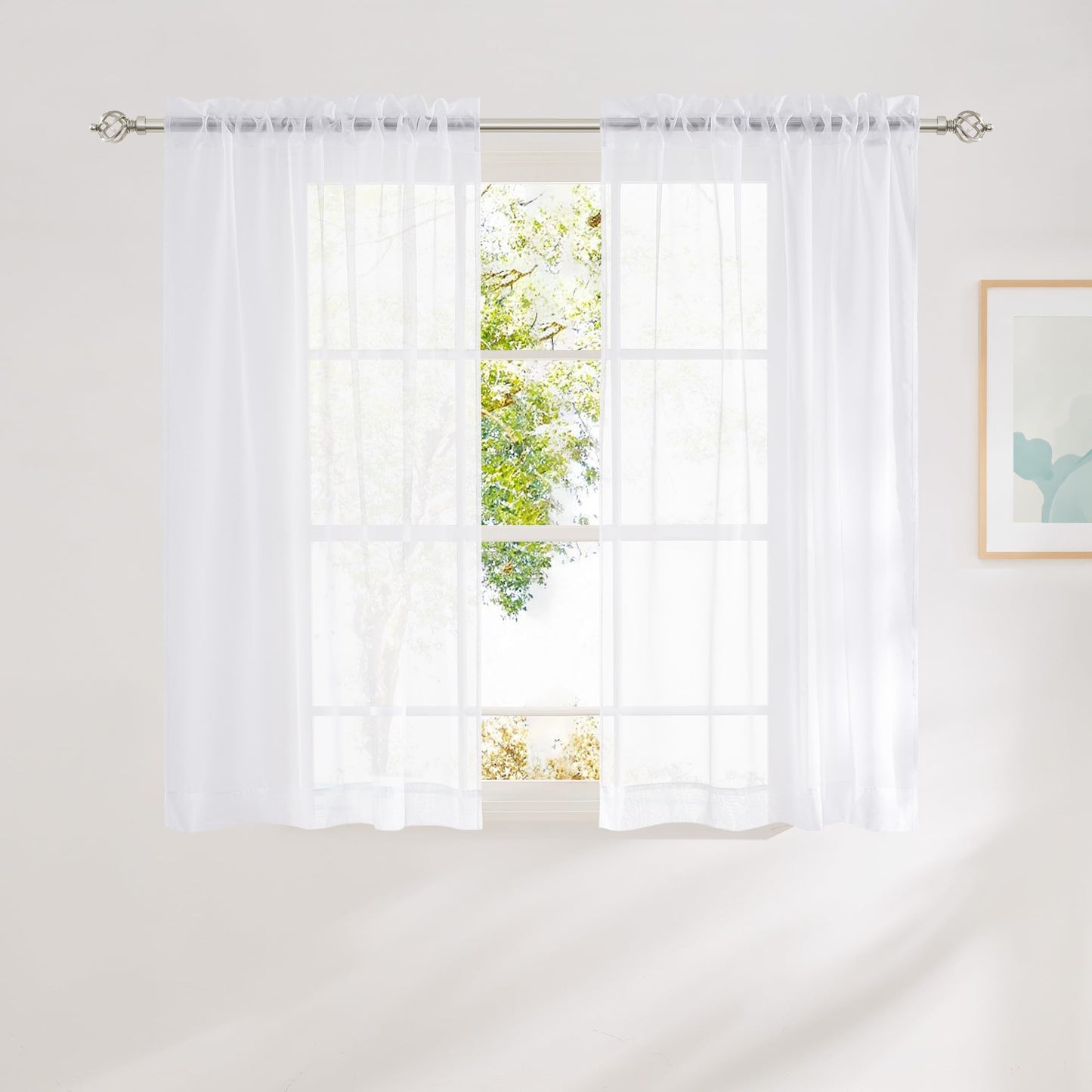 NICETOWN White Sheer 96 inches Long Curtains for Living Room, Rod Pocket Lightweight Drapes Voile Sheer Air & Breathable Window Treatments for Bedroom, W42 x L96, 2 Panels