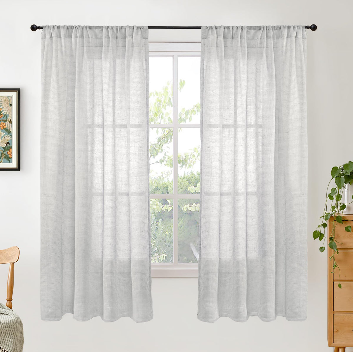BGment Linen Sheer Curtains 84 Inches Long 2 Panels Set for Living Room | Light Filtering Drapes with Rod Pocket Lightweight Window Treatments for Bedroom, 52 X 84 Inch Length