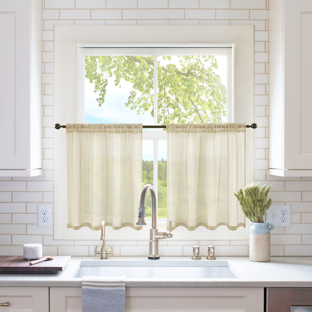 MIULEE 2 Panels White Sheer Curtains for Living Room 54 X 84 Inches | Window, Solid Color, Elegant Window Voile Panels, Bedroom, Living Room, Drapes, Treatment