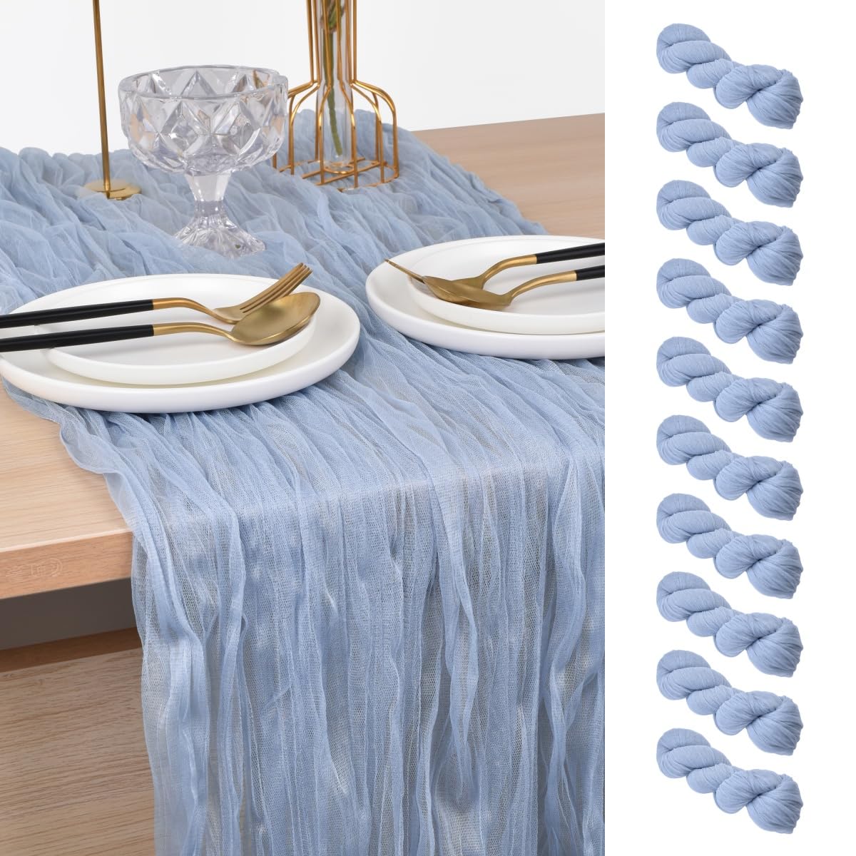 Blue Cheesecloth Table Runner Cheese Cloth Wedding Birthday Party Decor | 10Ft Summer Rustic Boho Gauze Farmhouse Bridal Baby Shower Holiday Dining Tea Party Home Table Decorations