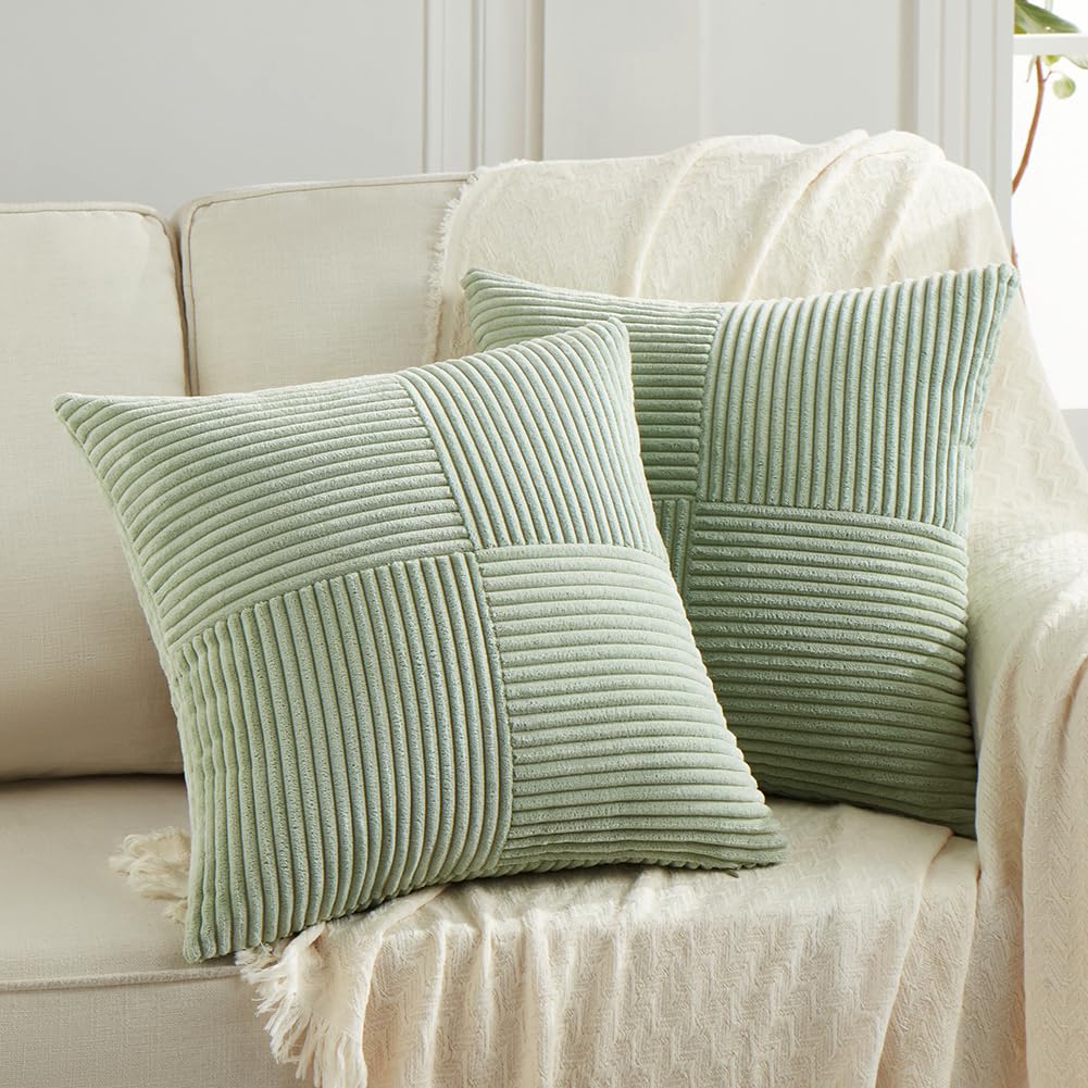 Fancy Homi 2 Packs Rust Boho Decorative Throw Pillow Covers 18x18 Inch for Couch Bed Sofa, Farmhouse Fall Home Decor, Soft Corss Corduroy Patchwork Textured Terracotta Accent Cushion Case 45x45 cm