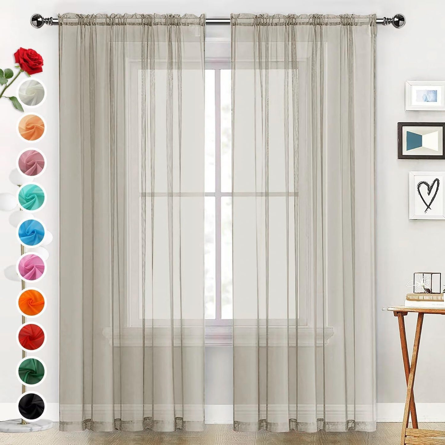 SpaceDresser Basic Rod Pocket Sheer Voile Window Curtain Panels White 1 Pair 2 Panels 52 Width 84 Inch Long for Kitchen Bedroom Children Living Room Yard(White,52 W x 84 L)