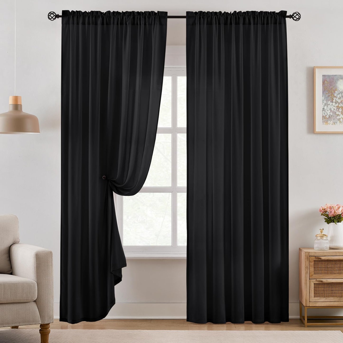 HOMEIDEAS Non-See-Through White Privacy Semi Sheer Curtains 84 Inches Long 2 Panels Set Light Filtering Curtains for Living Room Bedroom Drapes,W52xL84