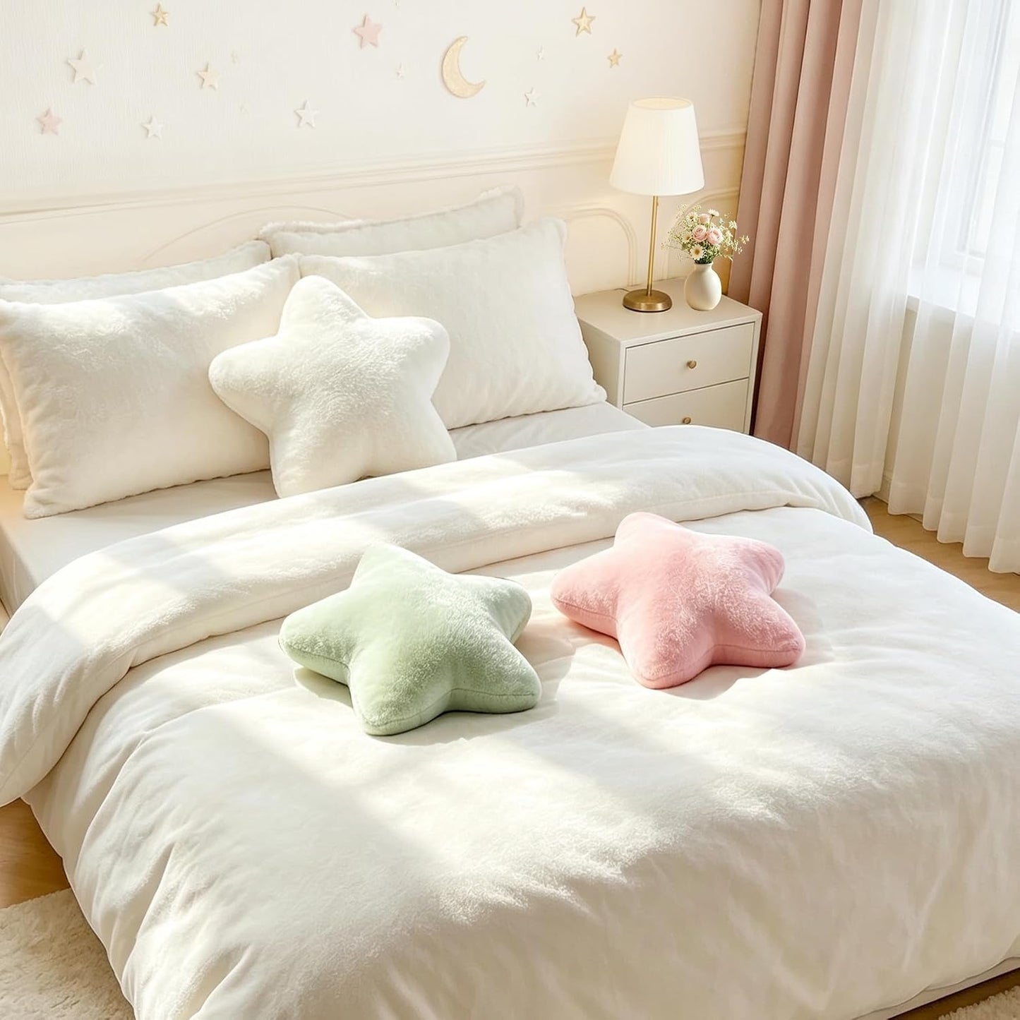 Star Pillow 15.4" Cute Soft Faux Plush Small White Decorative Throw Pillows | Star shaped, PP cotton Filling, Fluffy and Comfortable, for Gilrs Kids, for Couch Bed Sofa Bedroom Living Room