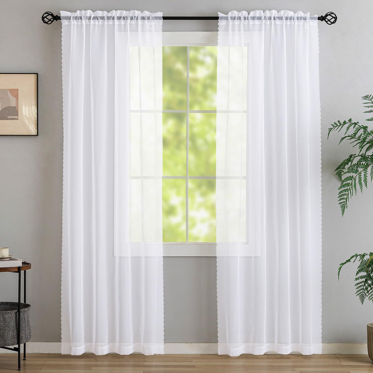 MYSTIC-HOME Sheer Curtains White 63 Inch Length, Rod Pocket Voile Drapes for Living Room, Bedroom, Window Treatments Semi Crinkle Curtain Panels for Yard, Patio, Villa, Parlor, Set of 2, 52"x 63"