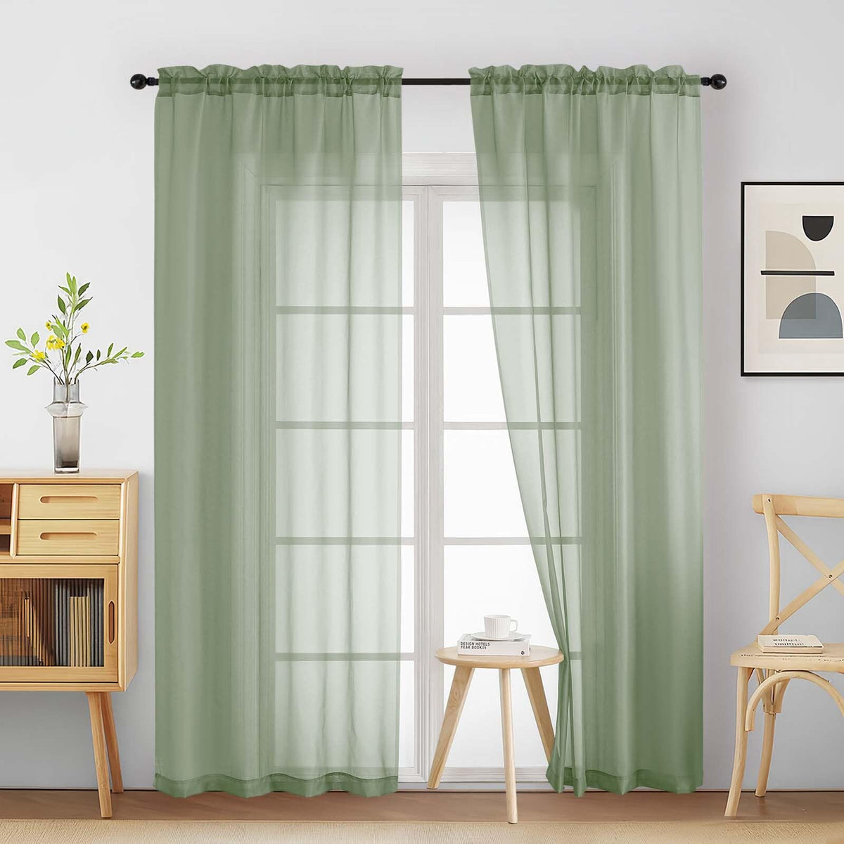 Purple Window Sheer Curtains 54 inch Length, Soft Airy Light Filtering Sheer Curtain 2 Panels Set, Dual Rod Pocket Gauze Purple Drapes for Living Room Bedroom, 2x42Wx54L Inches