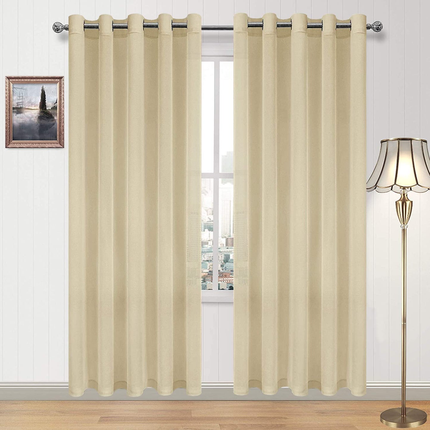 DWCN White Sheer Curtains Linen Look Semi Transparent Voile Grommet White Curtains for Living Dining Room Drapes 52 x 84 Inch Long, Set of 2 Panels